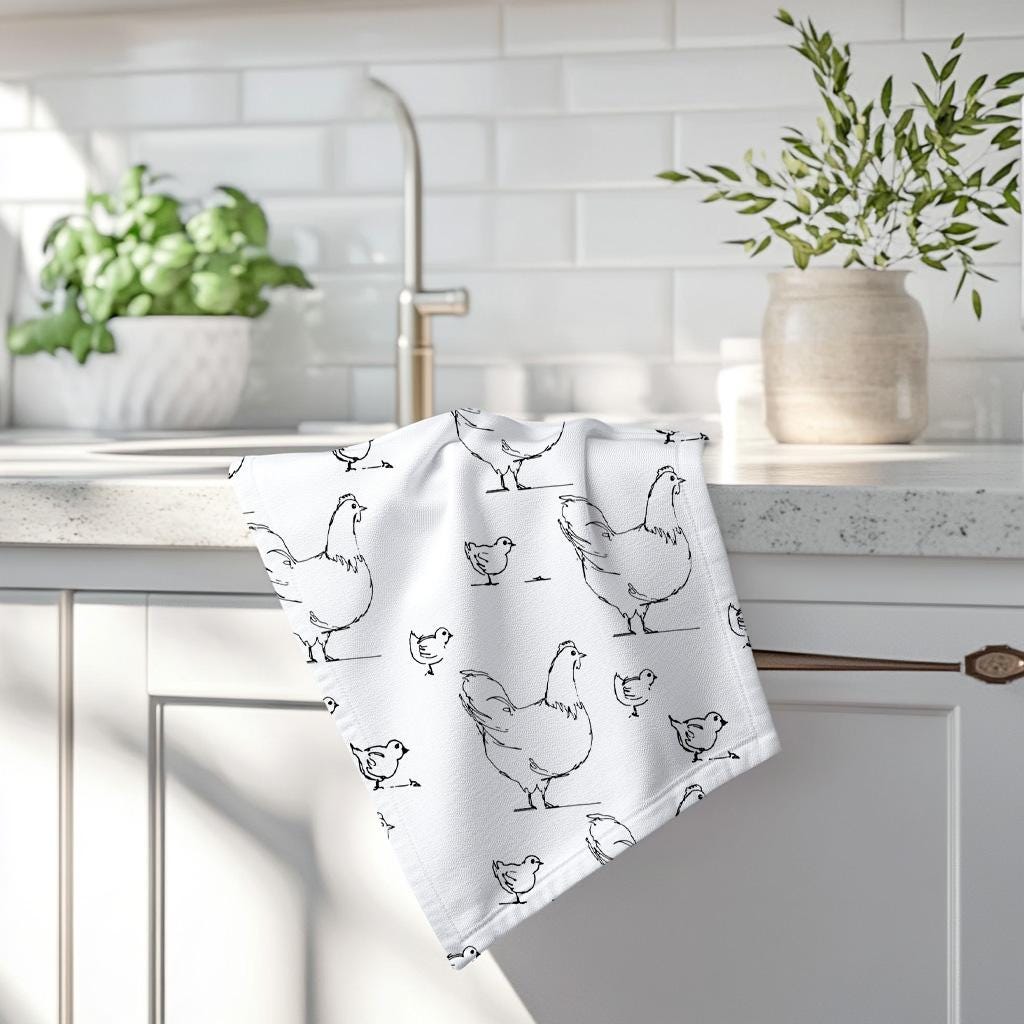 Personalized Hen & Chicks Tea Towel Set: Farmhouse Kitchen Decor