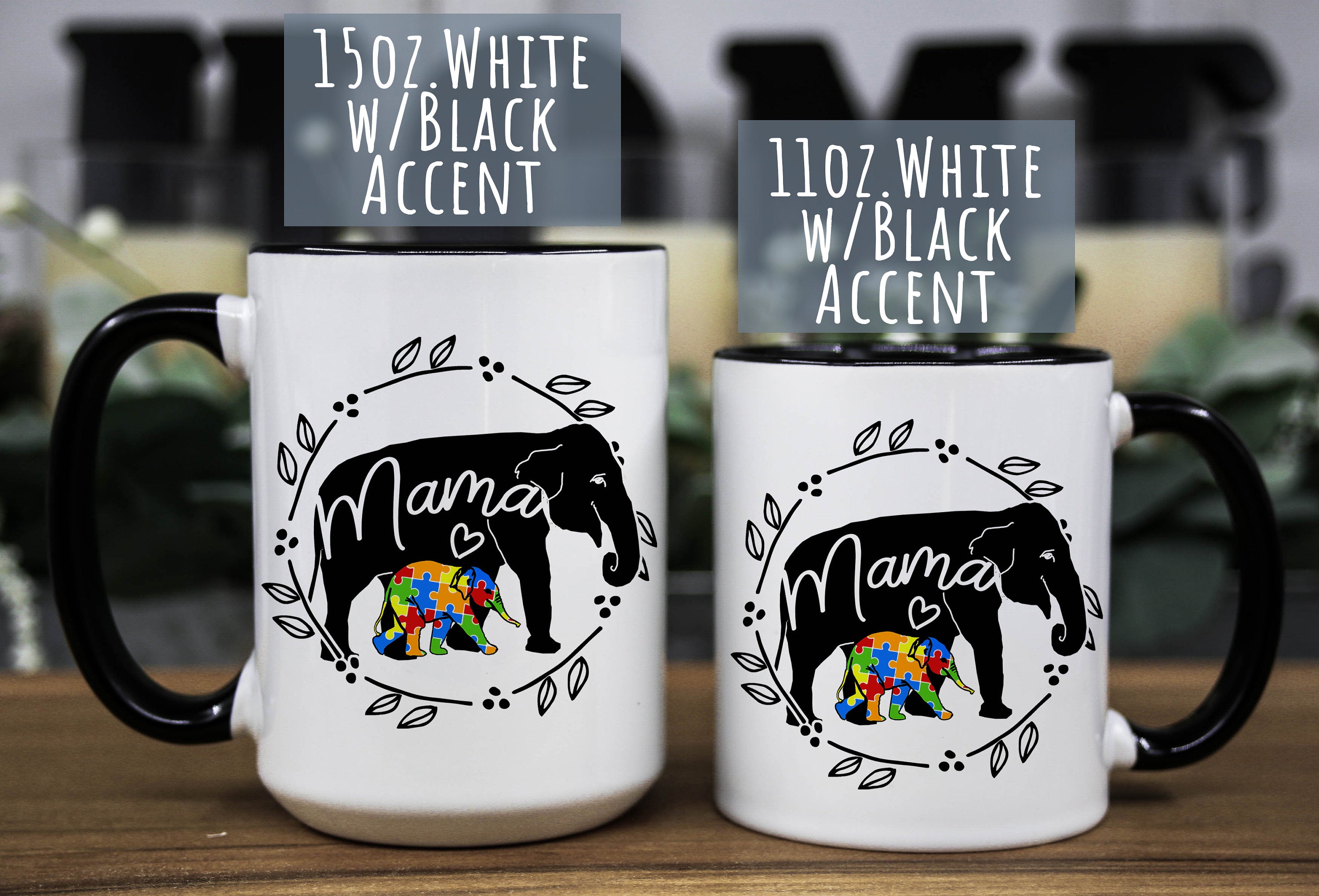 Autism Awareness Coffee Mug: Elephant Mama & Baby Design