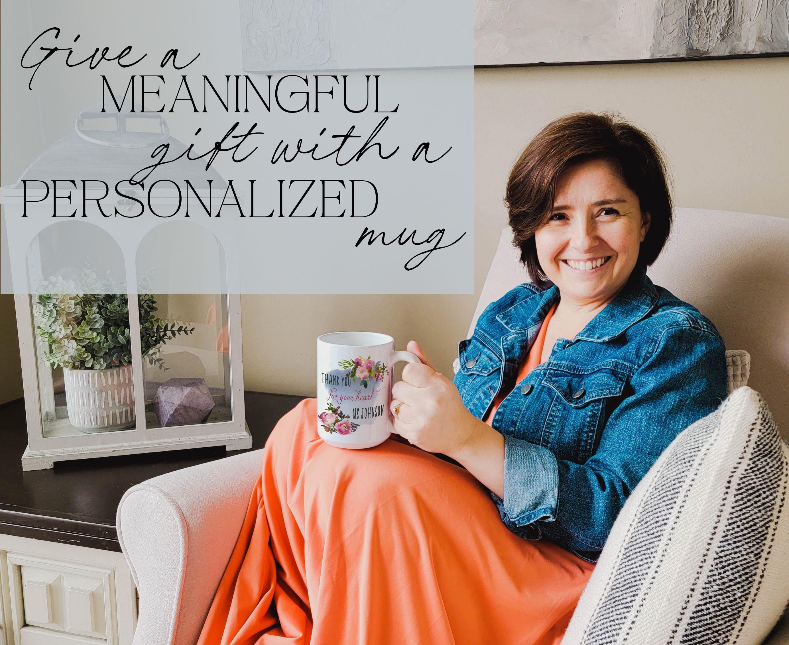 Personalized Teacher Mug: Watercolor Floral, Custom Thank You Gift