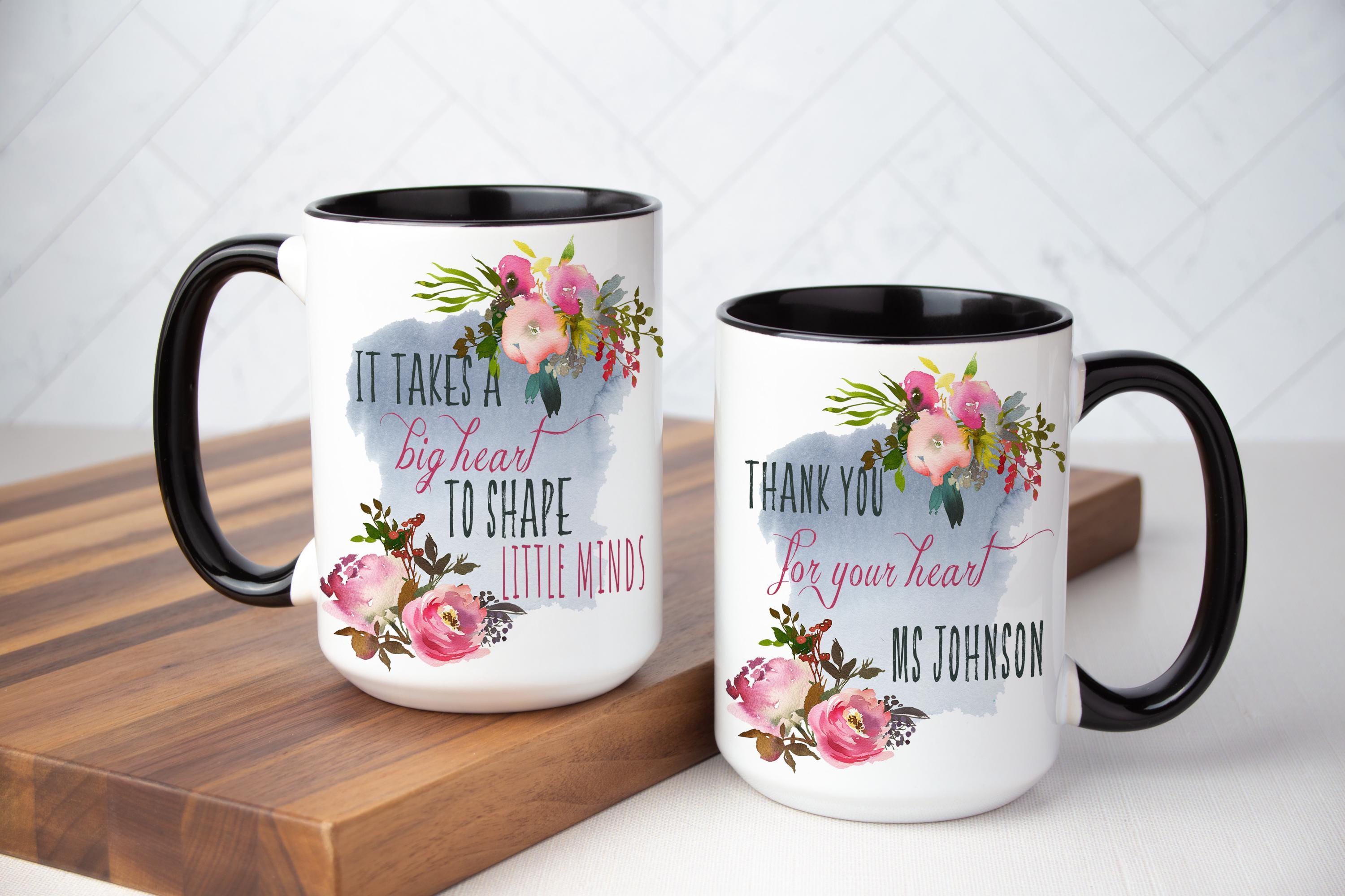 Personalized Teacher Mug: Watercolor Floral, Custom Thank You Gift