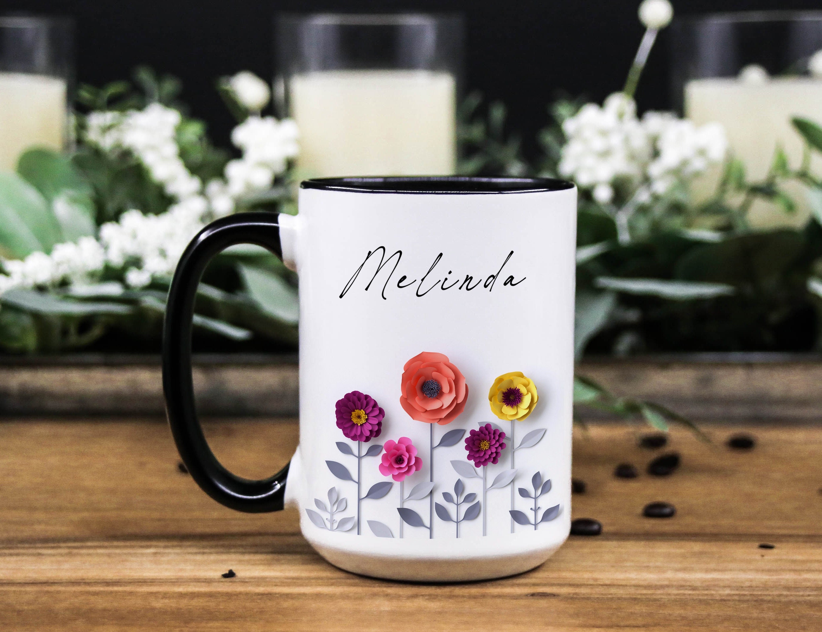 Personalized Mug for women, Floral custom mug, Custom gift mug for her, Name Mug Gift, Personalized gift for mom, Floral Name Gift Mug