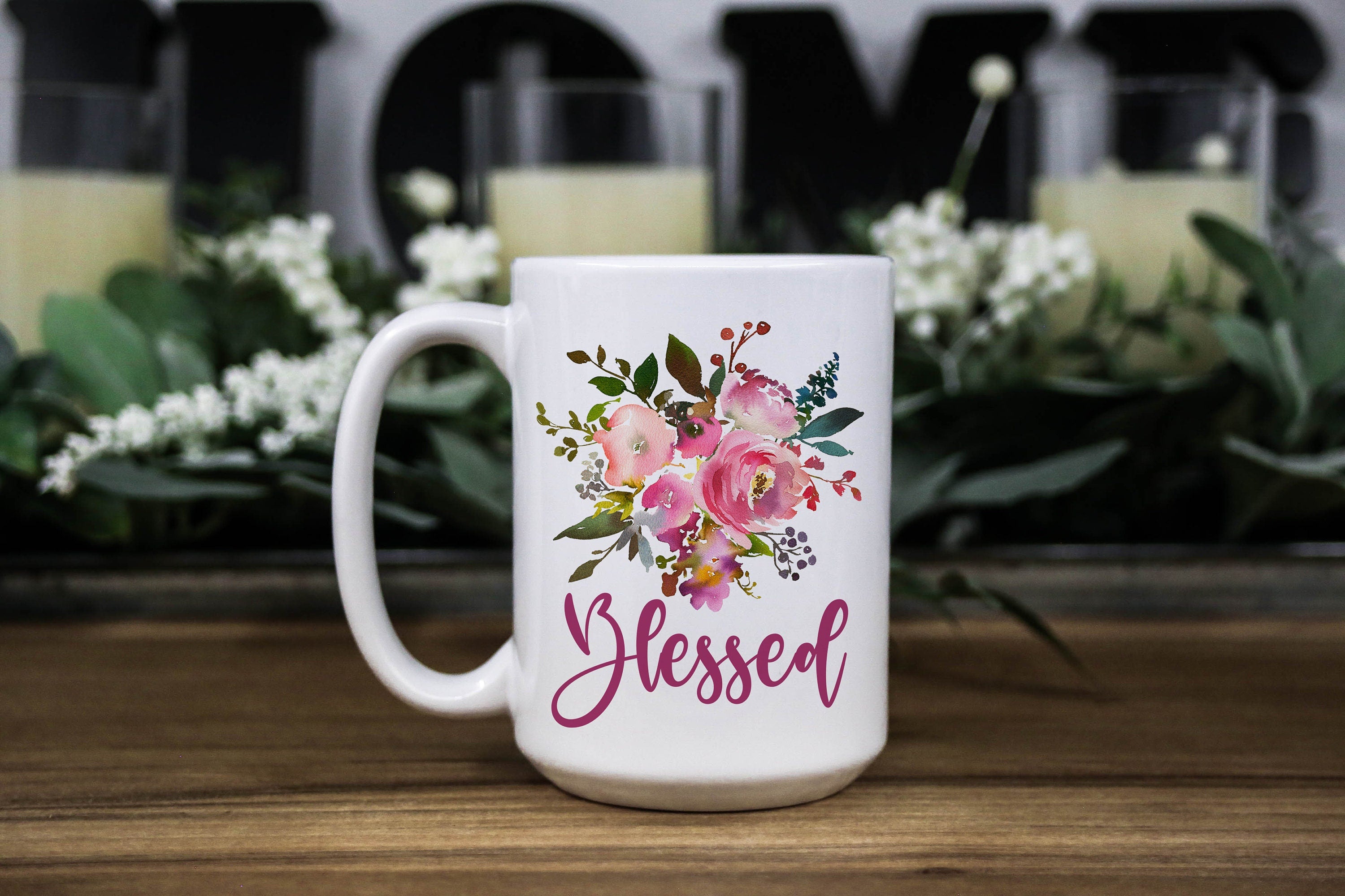 Blessed Pink Floral Coffee Mug: Inspirational Religious Gift