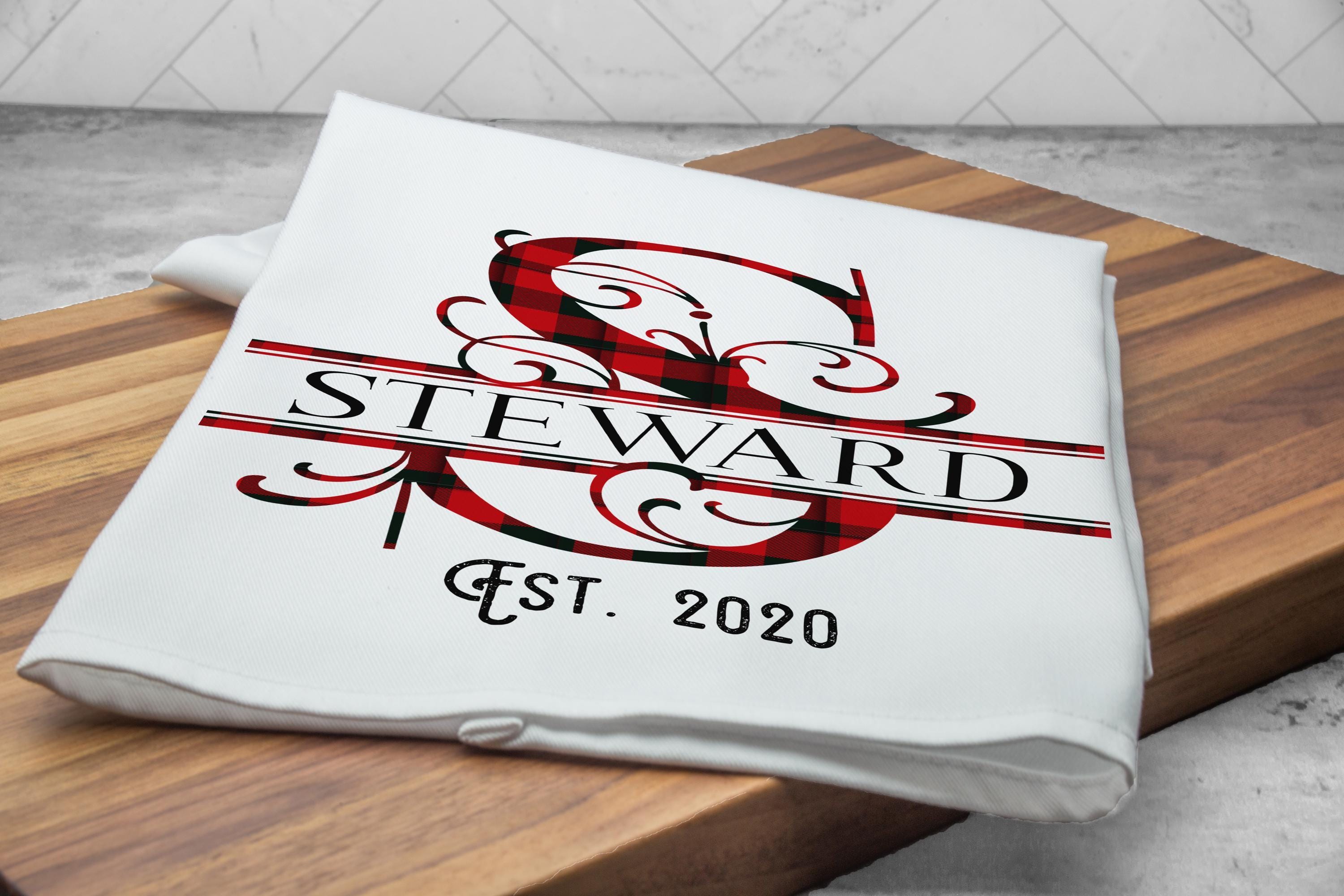 Personalized Christmas Tea Towel, Buffalo Plaid Kitchen Towel, Monogram Custom Tea Towel, Last Name Tea Towel, Kitchen Dish Towels