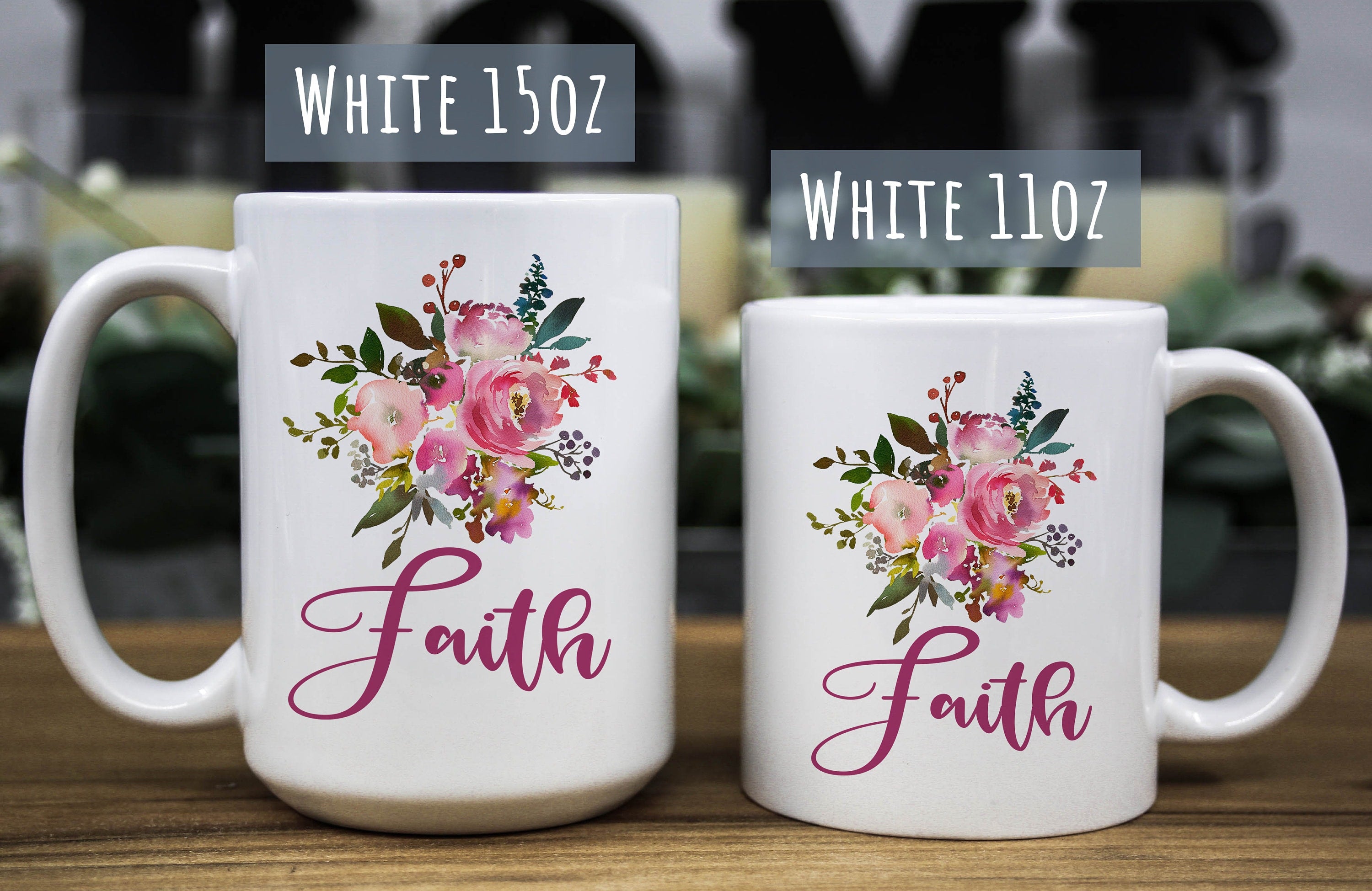 Faith Pink Floral Coffee Mug: Religious Inspirational Gift