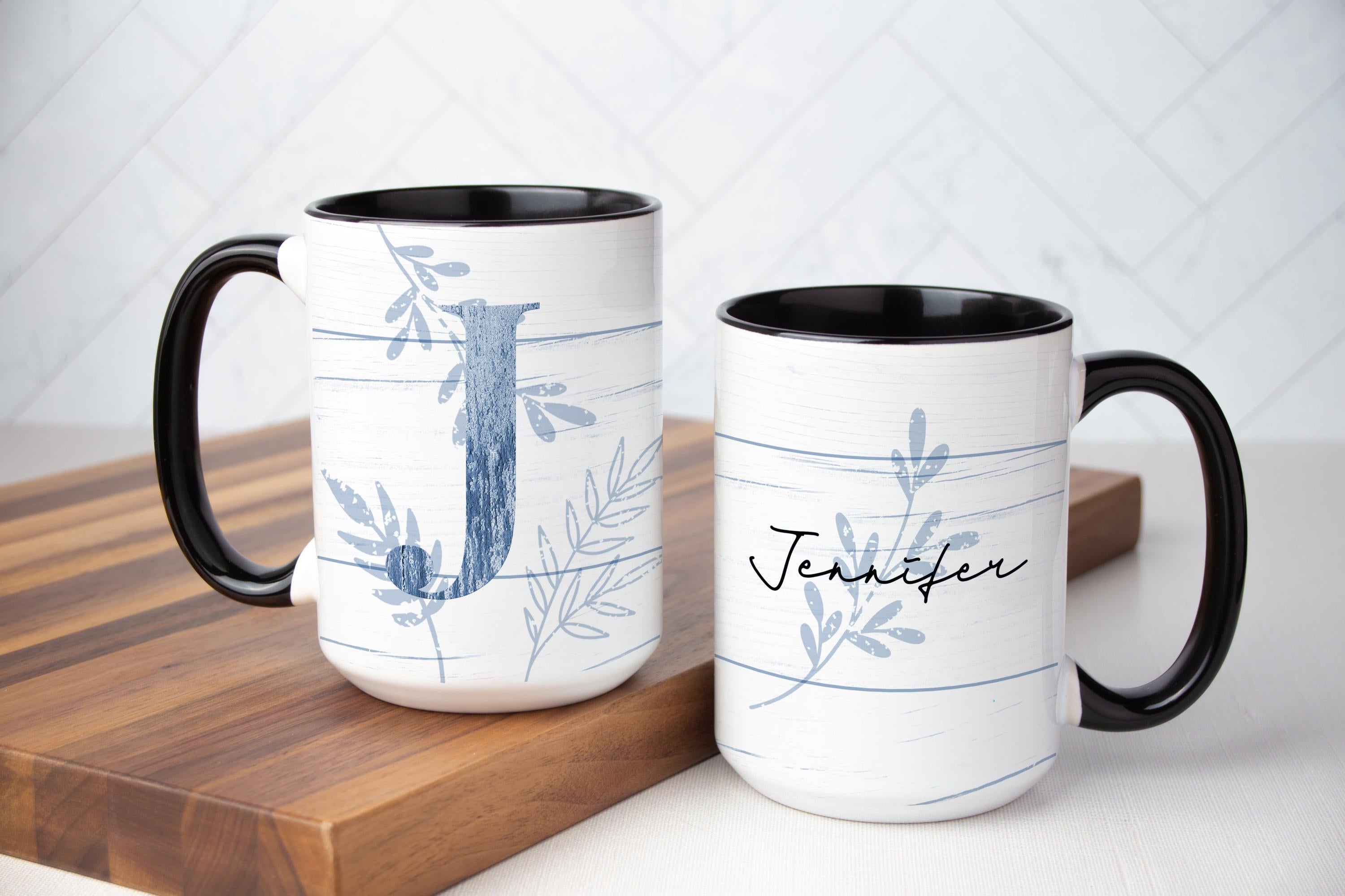 Personalized Blue Rustic Coffee Mug: Farmhouse Custom Name Mug, Multiple Sizes & Colors Available