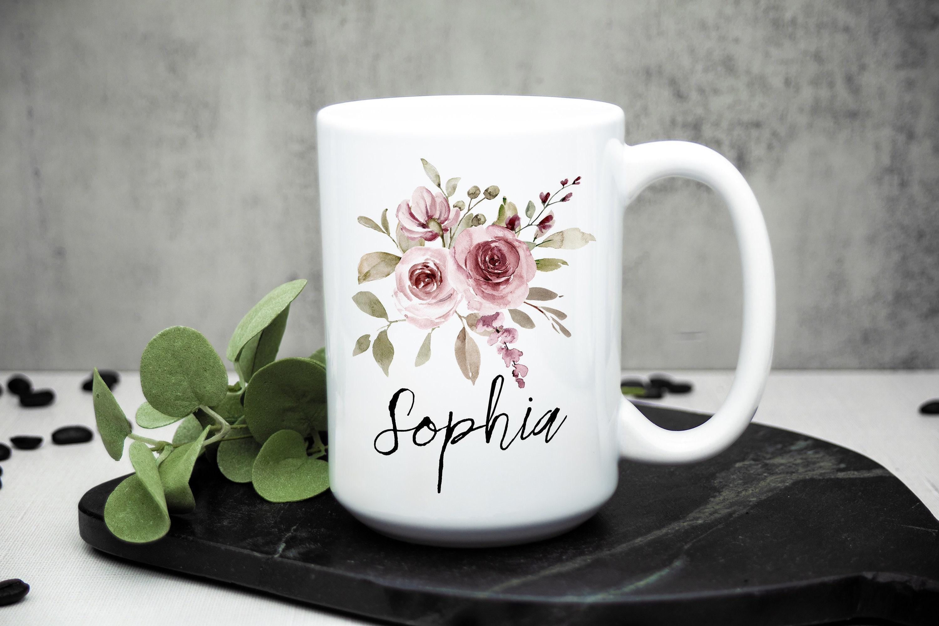 Personalized Coffee Mug for women - Pink Floral mug - Custom gift mug for her - Personalized gift - Custom Coffee Mug - Mothers Day Mug