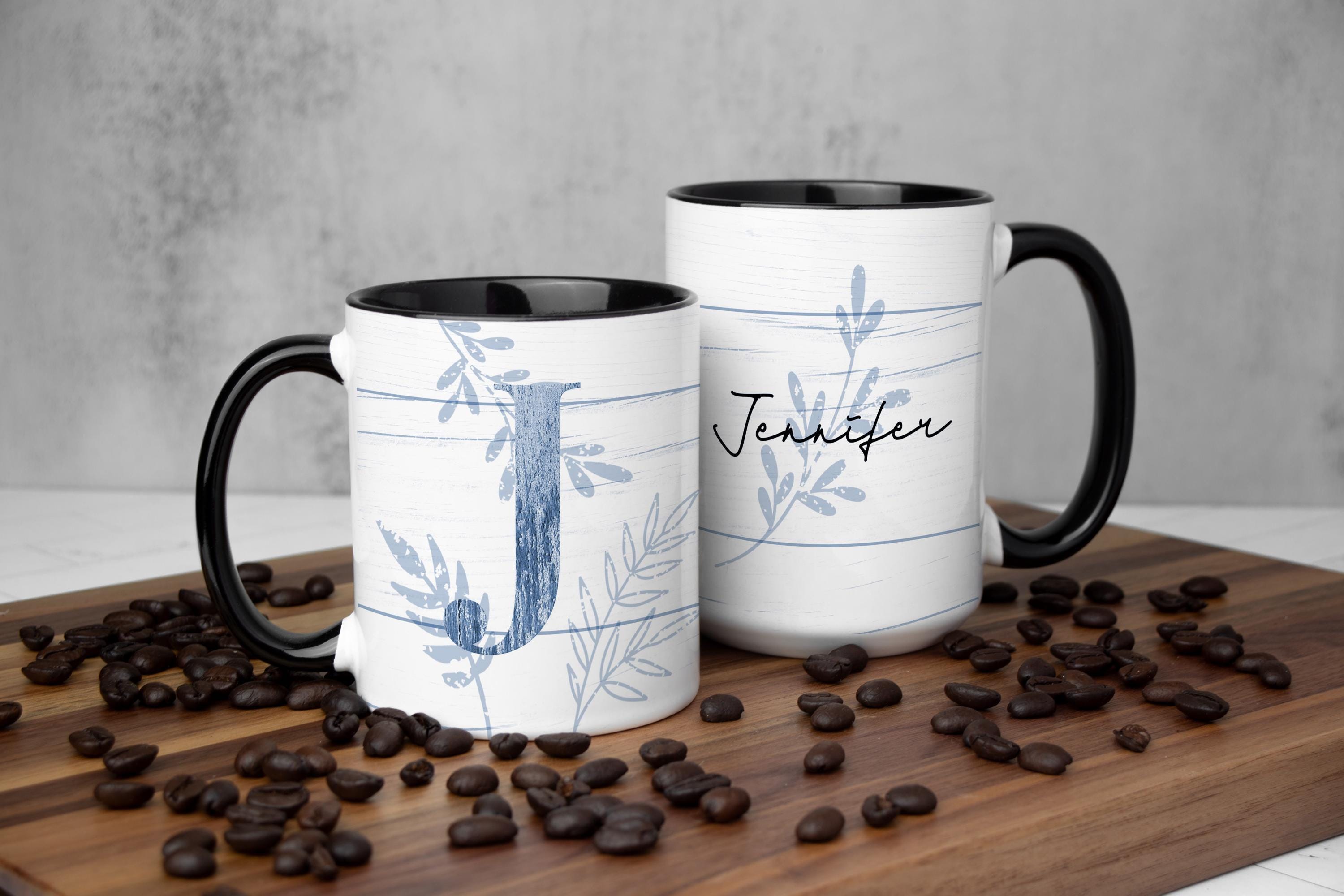 Personalized Blue Rustic Coffee Mug: Farmhouse Custom Name Mug, Multiple Sizes & Colors Available