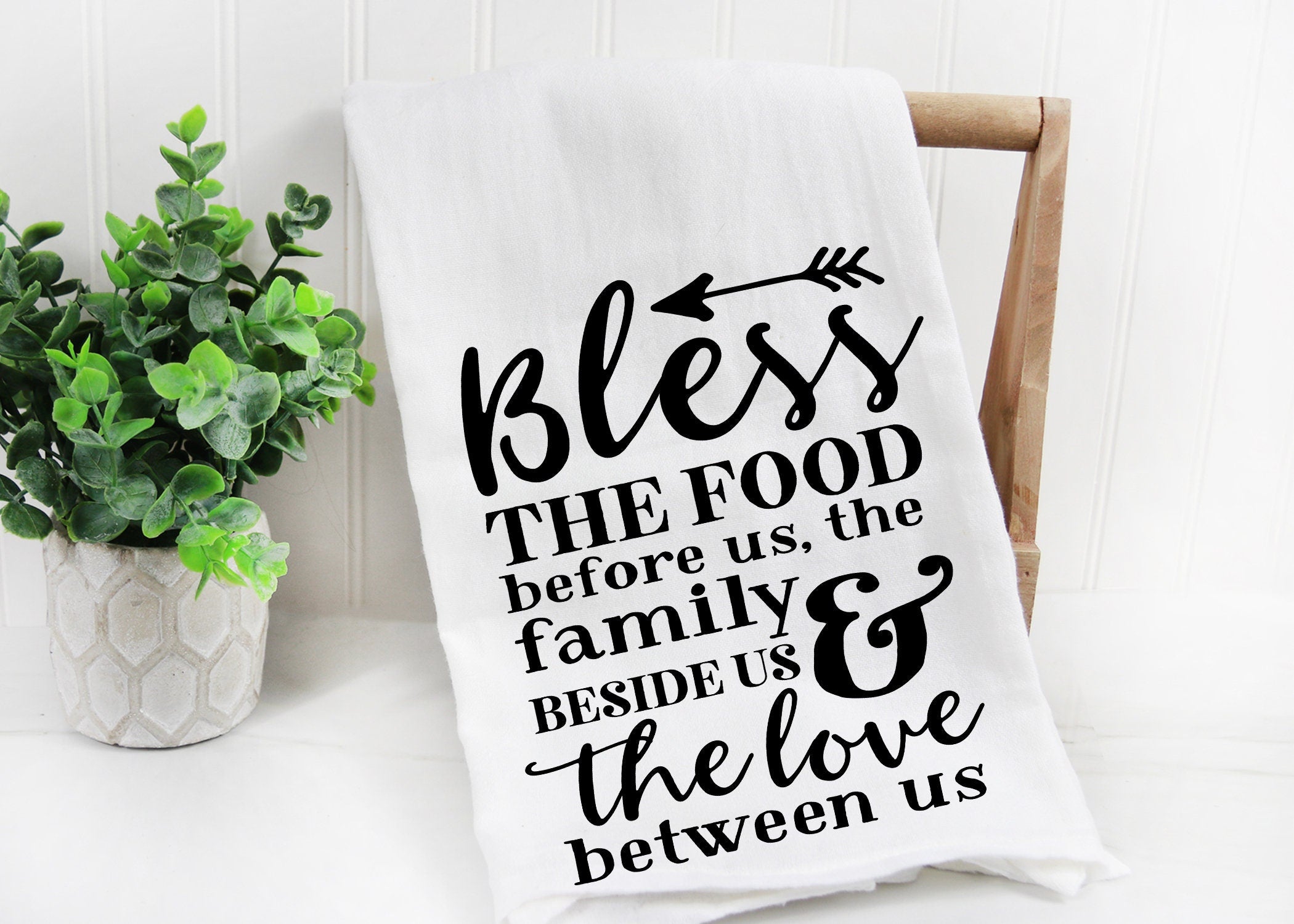 Tea Towel, Bless the Food Kitchen Towel, Christian Tea Towel, Dish Towels, Hanging Kitchen Towels, Hand Towel, Gift for New Home, Mom Gift
