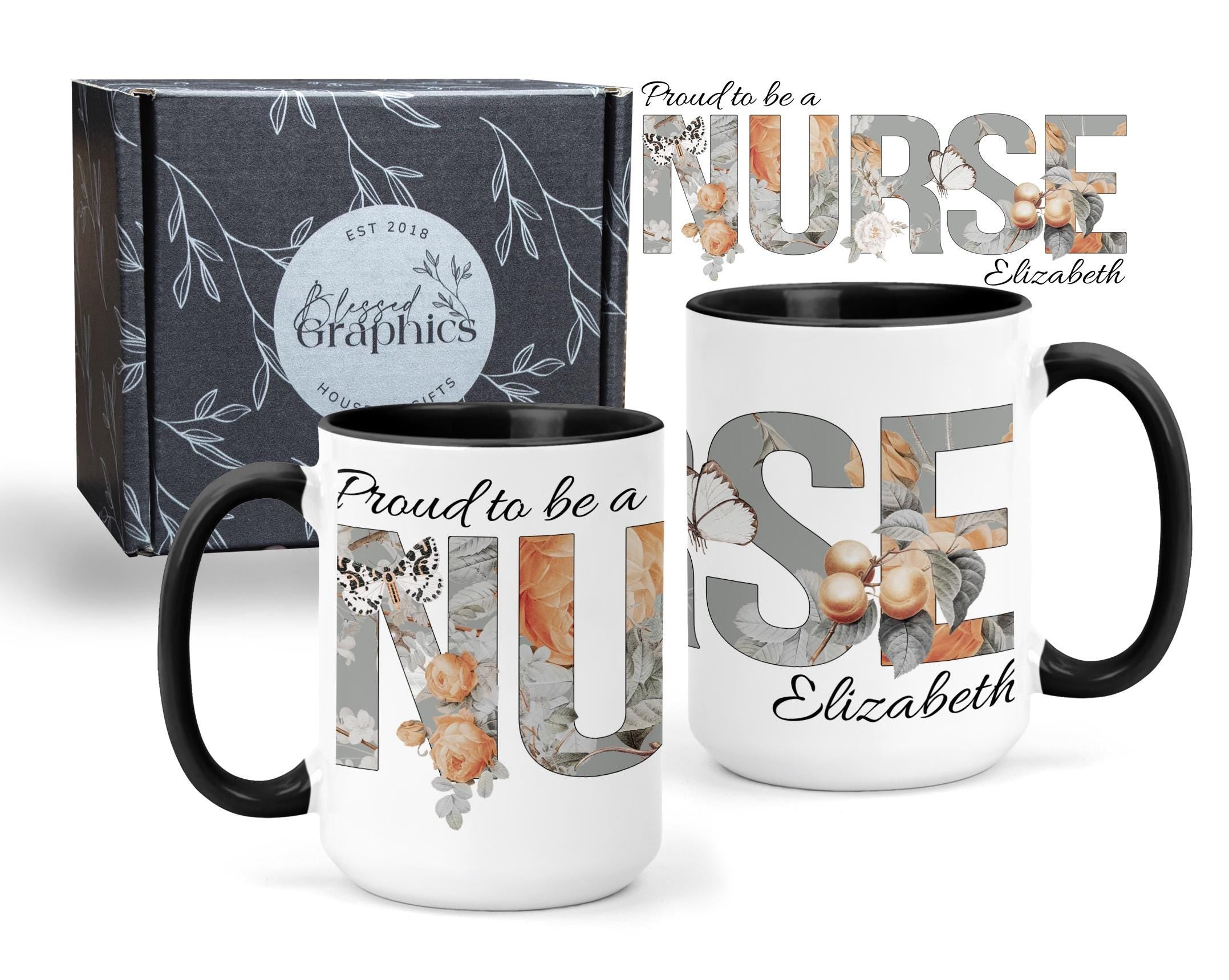 Personalized Nurse Mug: Floral Coffee Cup, Medical Appreciation Gift, Multiple Sizes & Colors Available