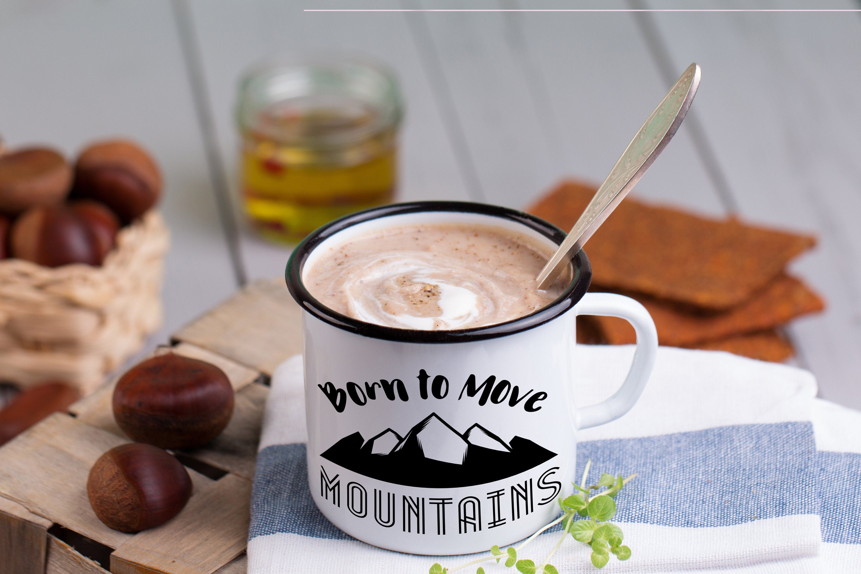 Born to Move Mountains Camp Mug: Christian Enamel Mug