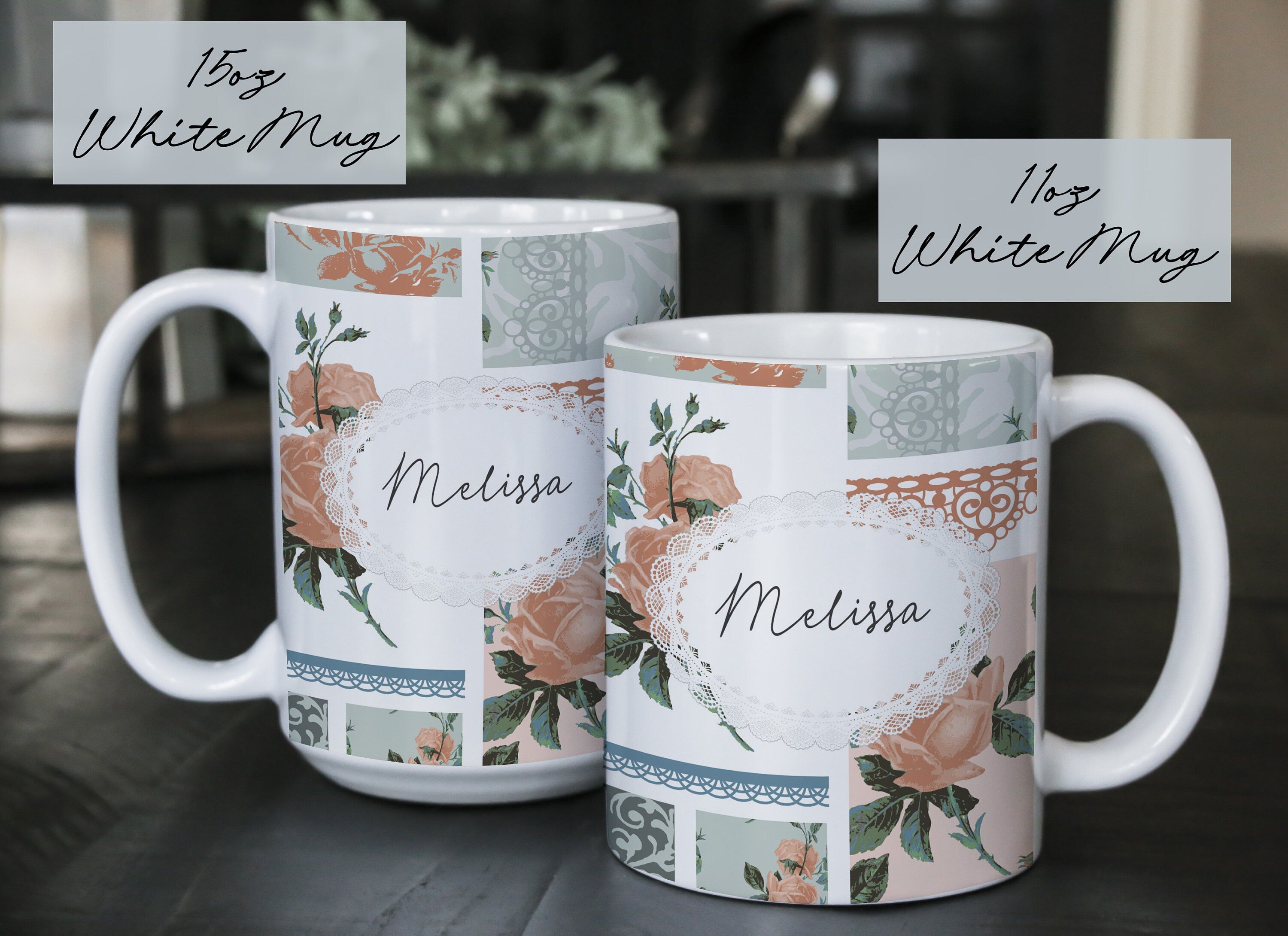 Personalized Quilter Mug: Floral Sewing Design, Custom Name Coffee Mug