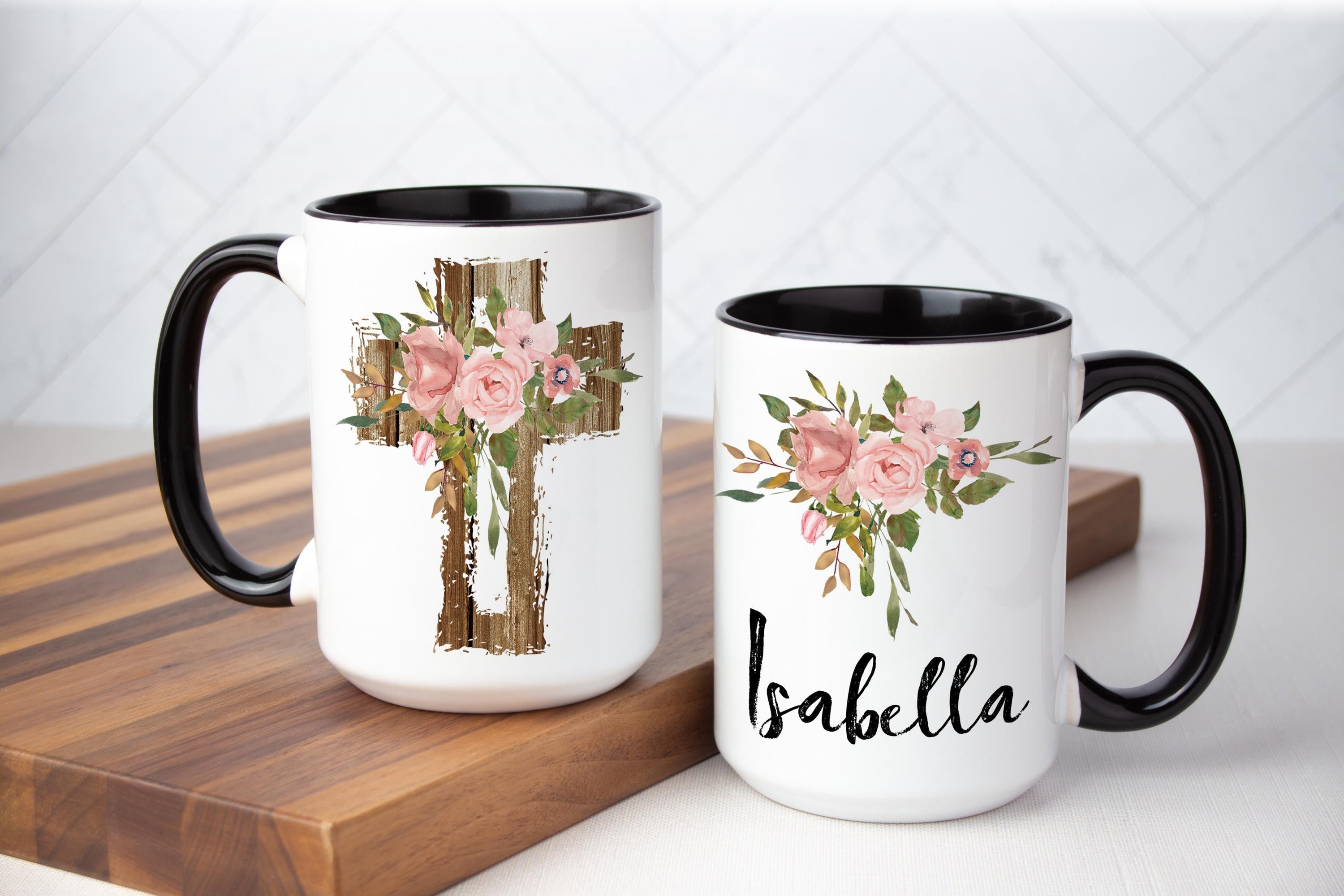 Personalized Christian mug - Floral Christian mug - Cross Coffee mug for women - Custom Christian gift for her - Religious mug - Easter mug