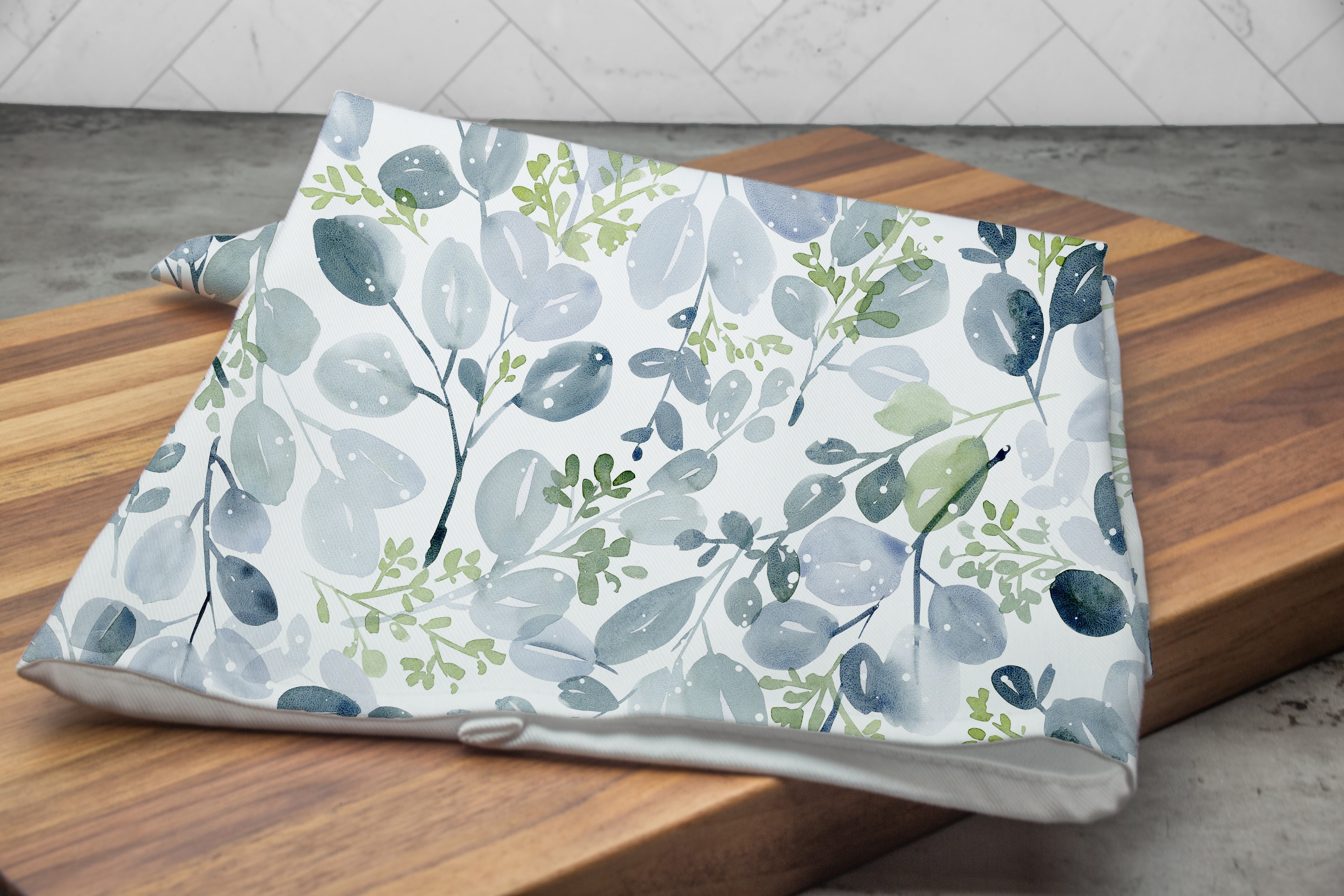 Blue Sage Tea Towel Set of 4 | Personalized Kitchen Towels | Custom Family Name Gift | Blue Botanical Dish Towels | Housewarming Gift Set