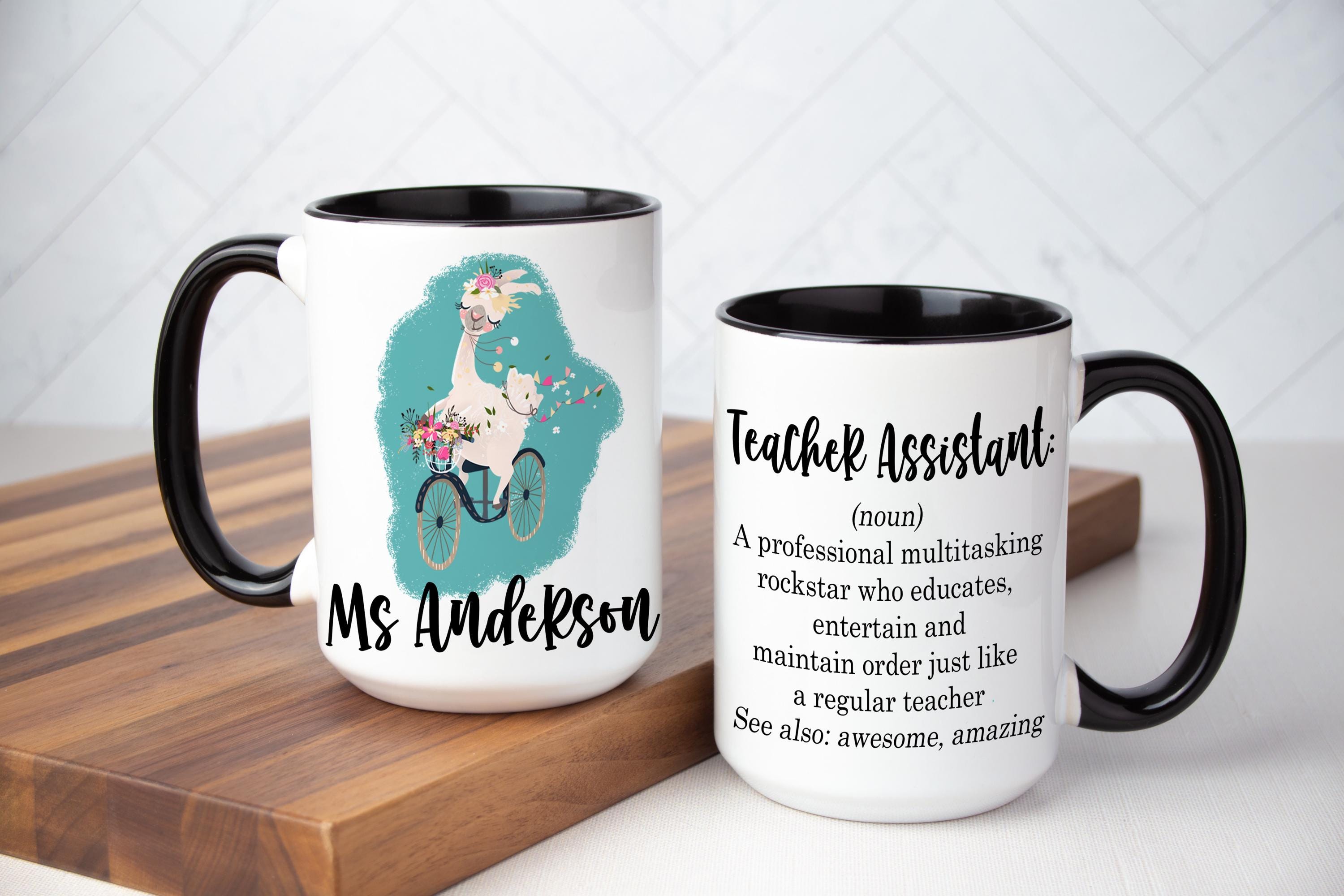 Teacher Assistant Llama Mug: Personalized Quote Option, Multiple Sizes & Colors Available (Gift Box Included)
