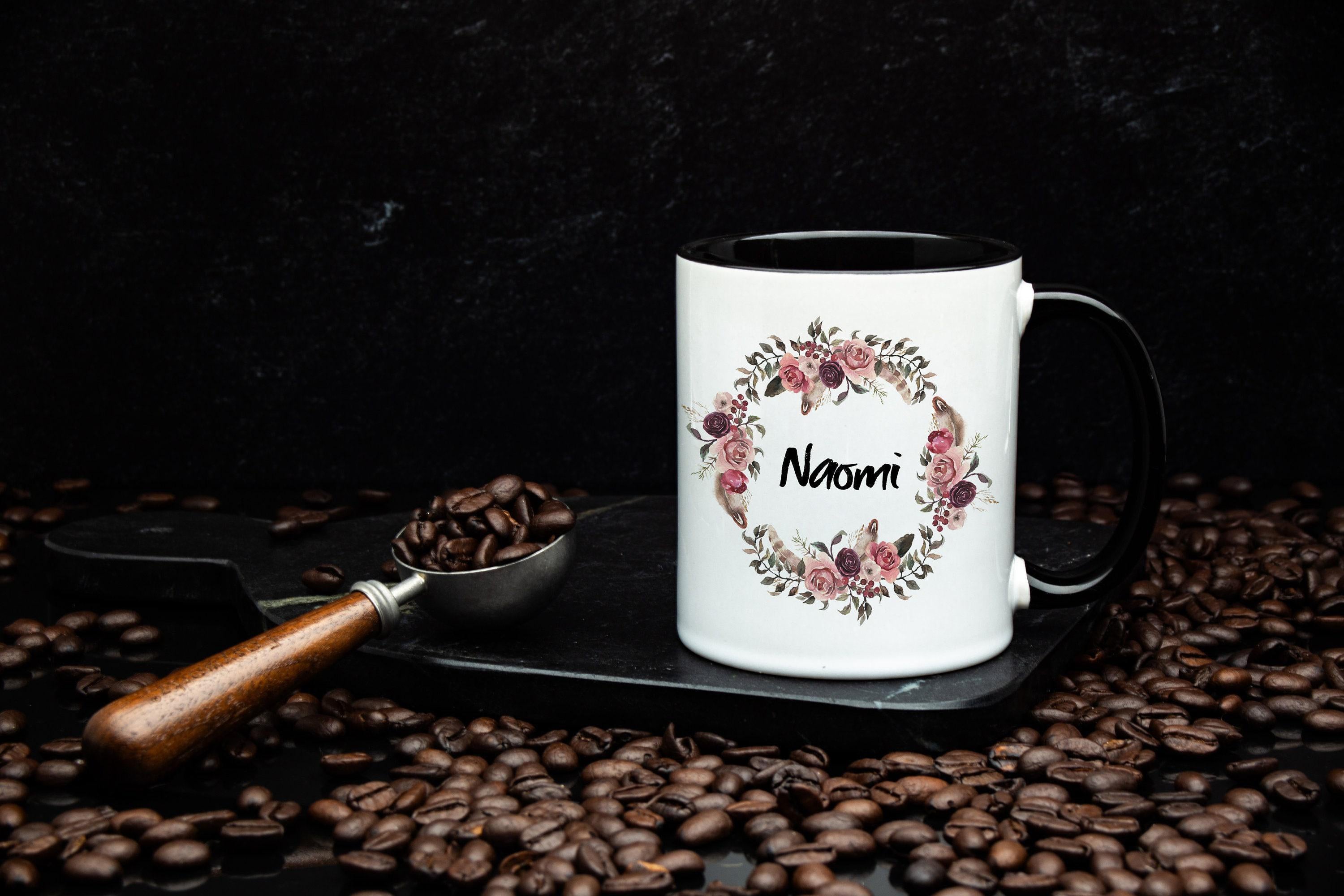 Personalized Floral Wreath Coffee Mug: Pink Mauve Ceramic Mug (11oz & 15oz)