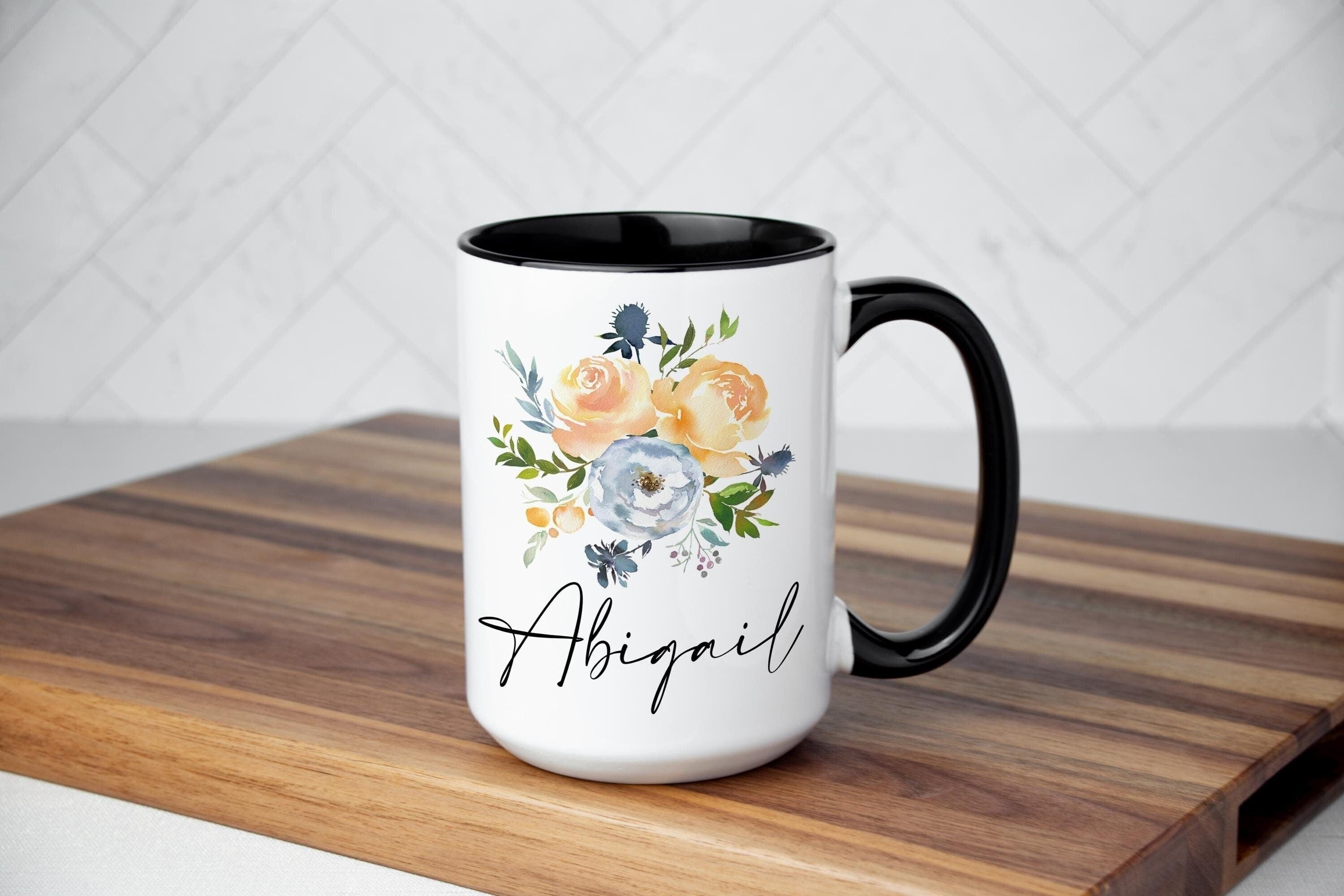 Personalized Floral Coffee Mug: Custom Name Gift