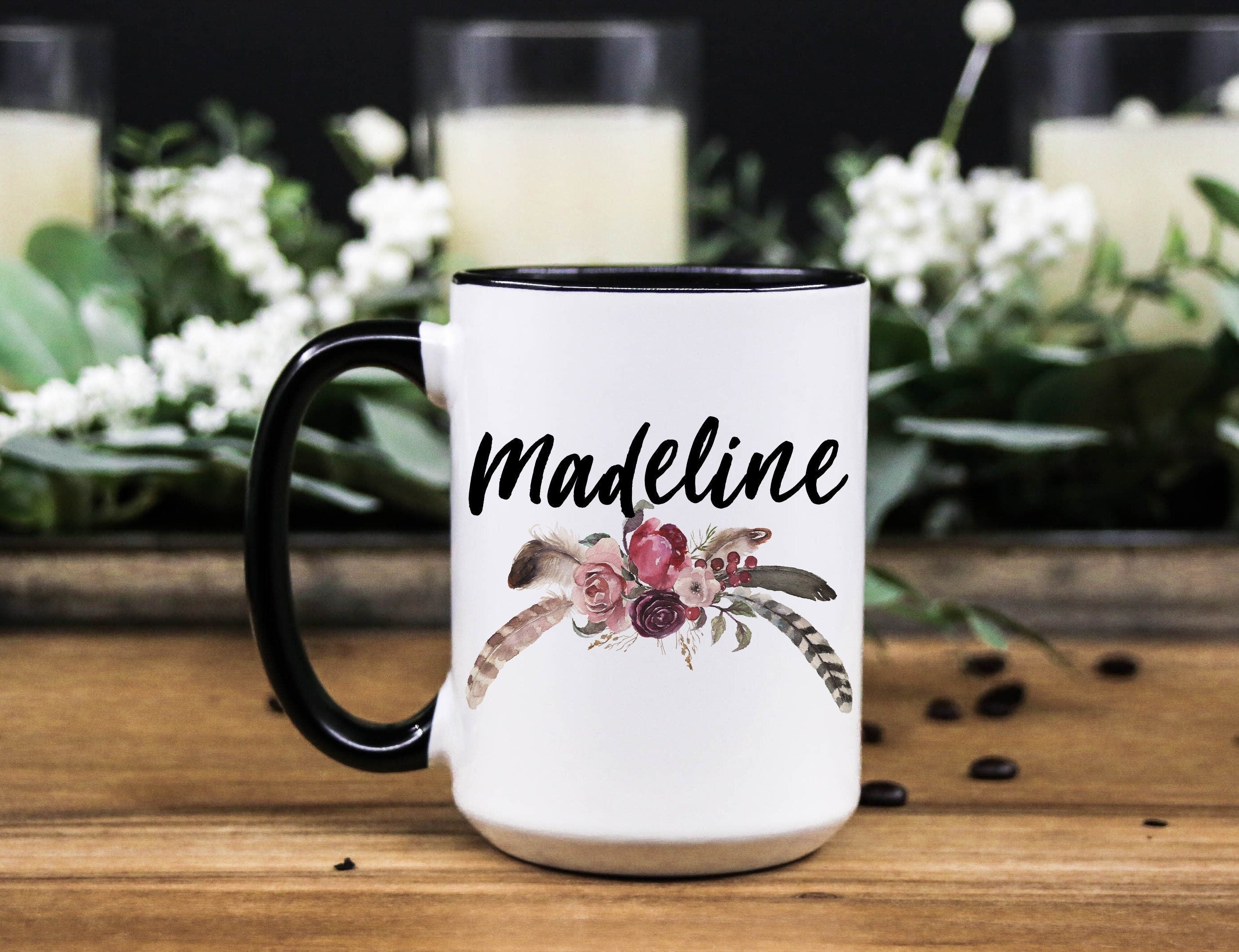 Personalized Floral Name Mug: Custom Birthday Gift