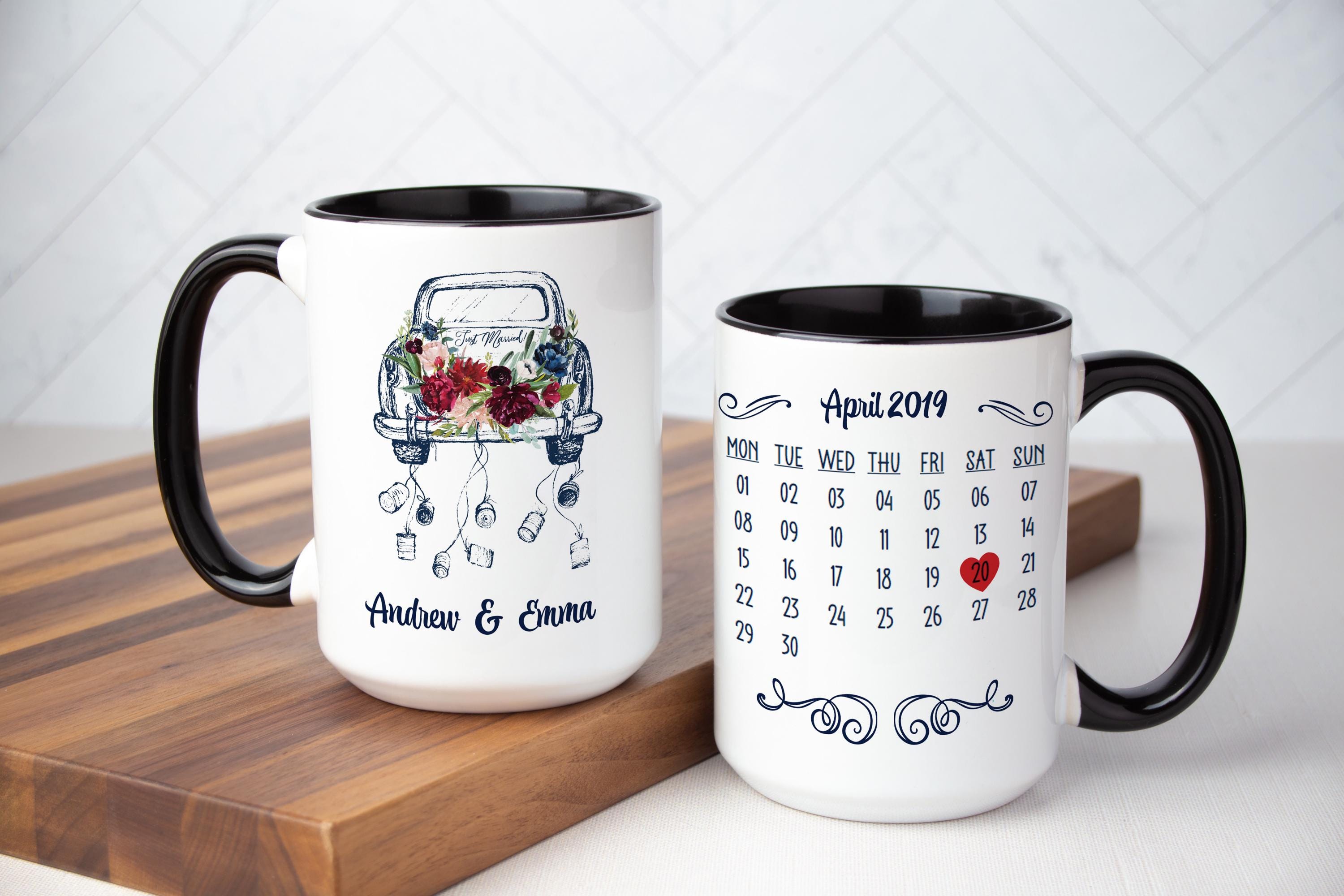 Personalized Wedding Car Coffee Mug: Custom Anniversary Calendar Date Gift