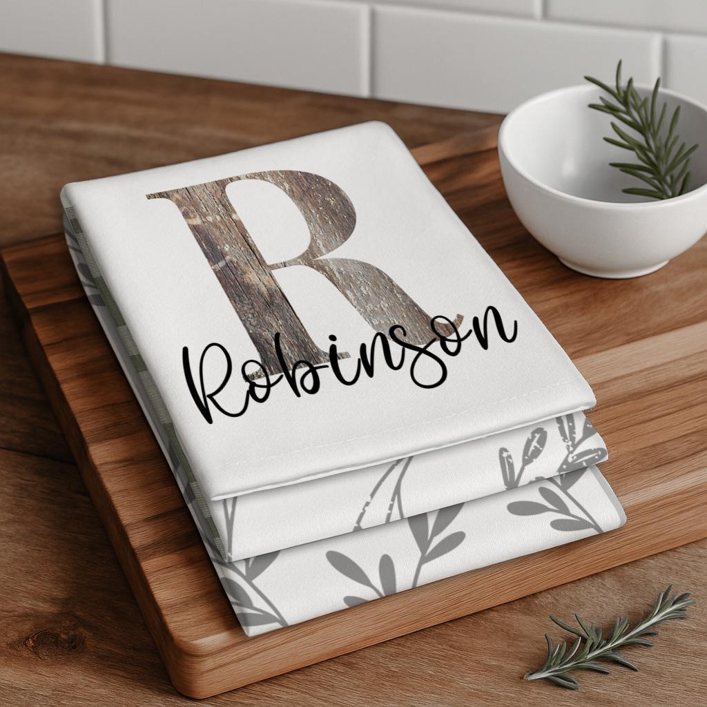 Personalized Farmhouse Tea Towel Set: Monogrammed Kitchen Decor