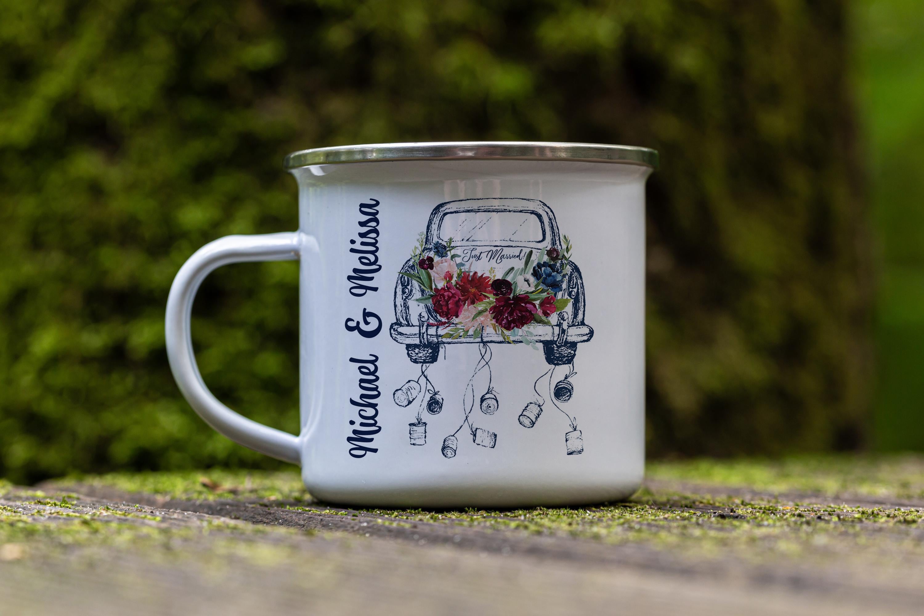 12oz/18oz Custom Anniversary Camping Mug for newlyweds/married couples, Custom Calendar Date & Names, Personalized Valentine's Day Gift