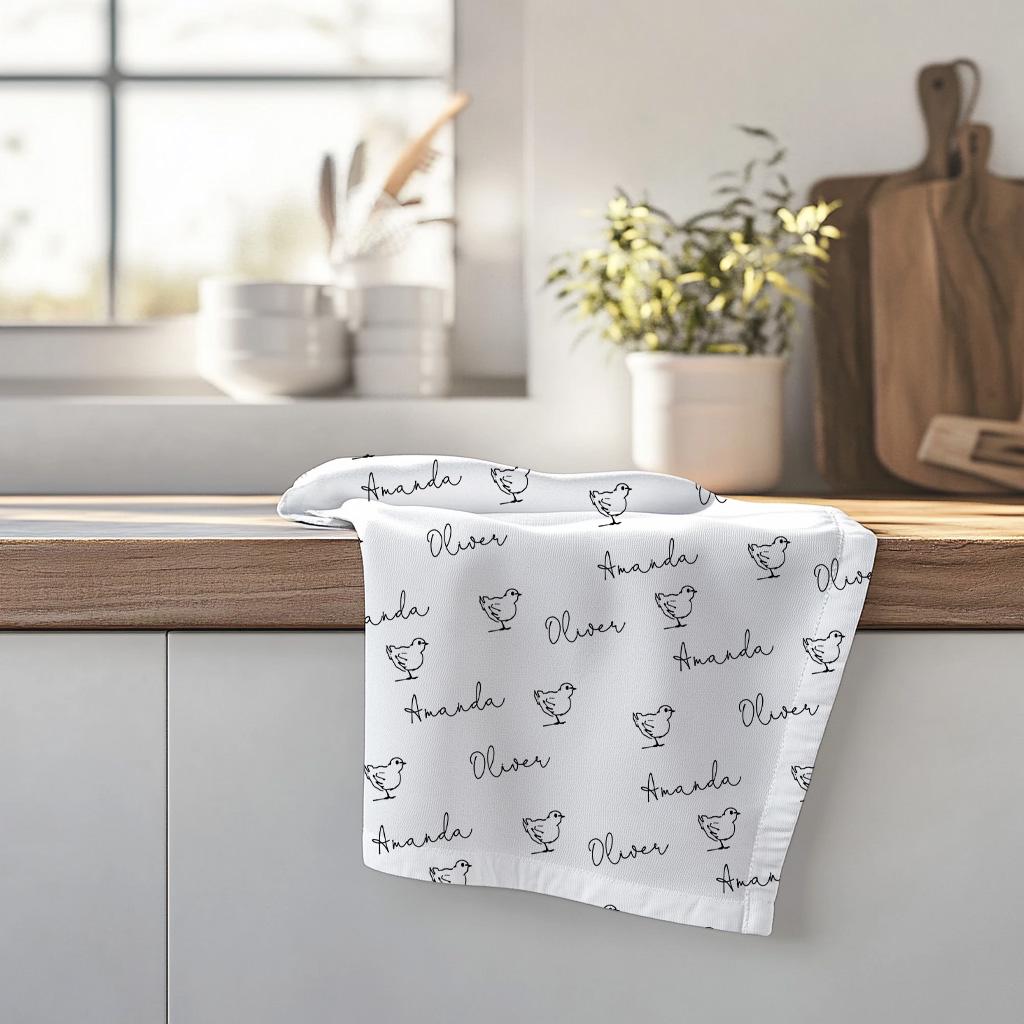 Personalized Hen & Chicks Tea Towel Set: Farmhouse Kitchen Decor