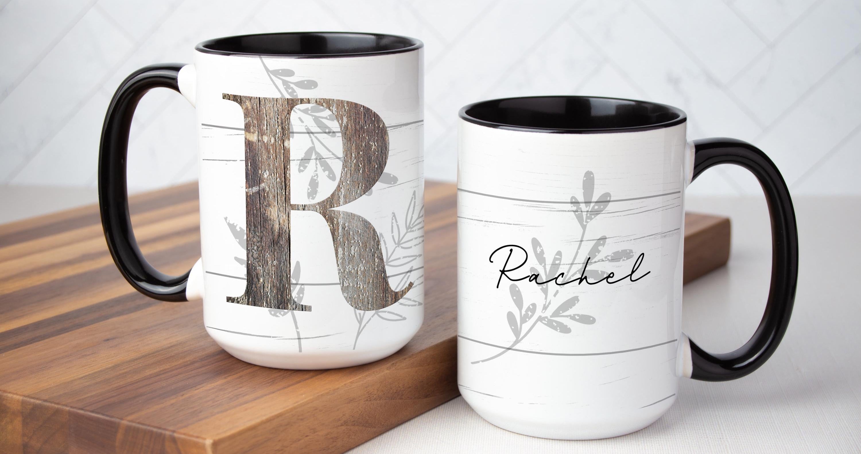 Personalized Farmhouse Mug Collection: Rustic Monogram Coffee Cup Gift, Multiple Sizes & Colors Available