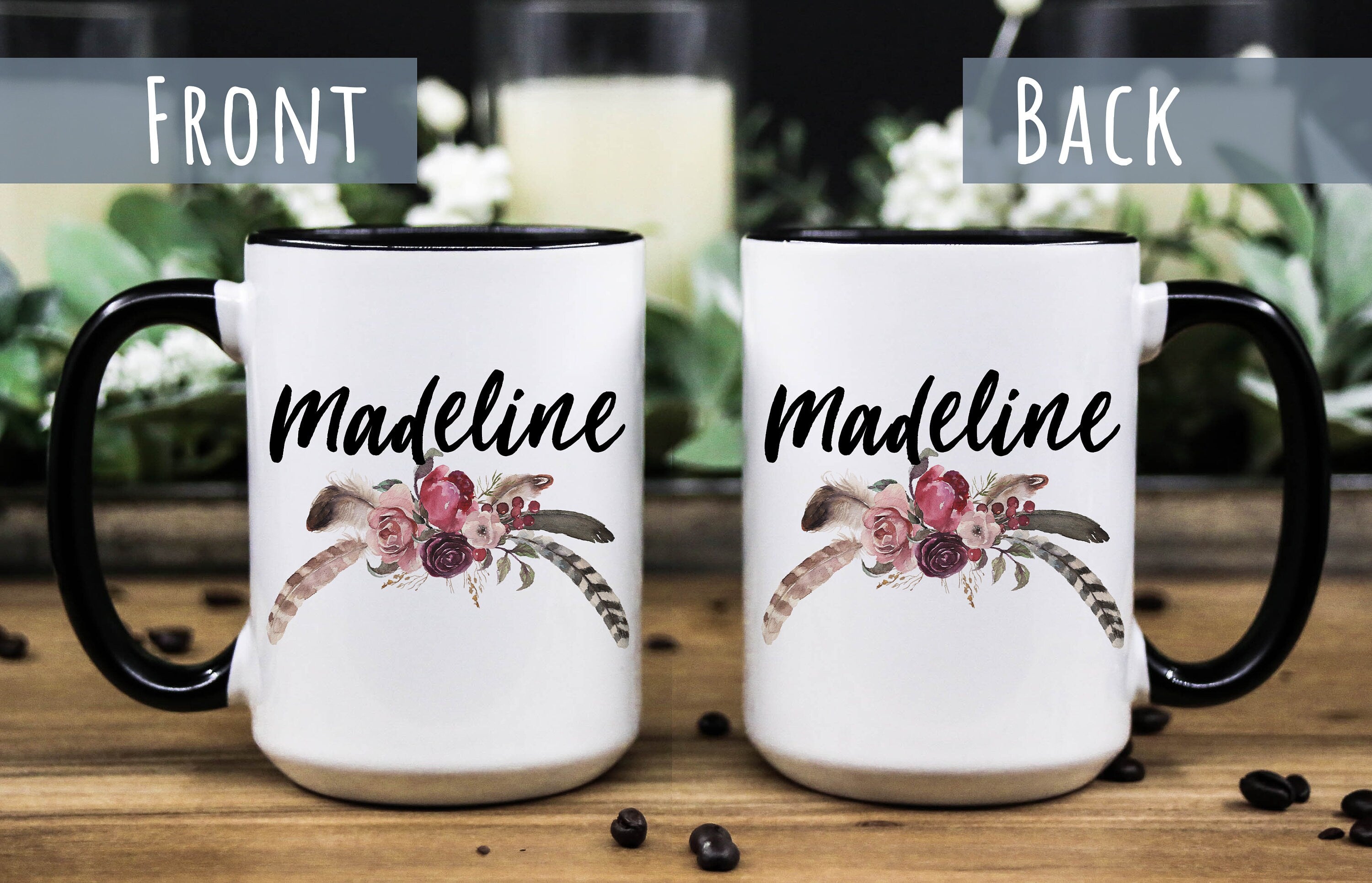 Personalized Floral Name Mug: Custom Birthday Gift