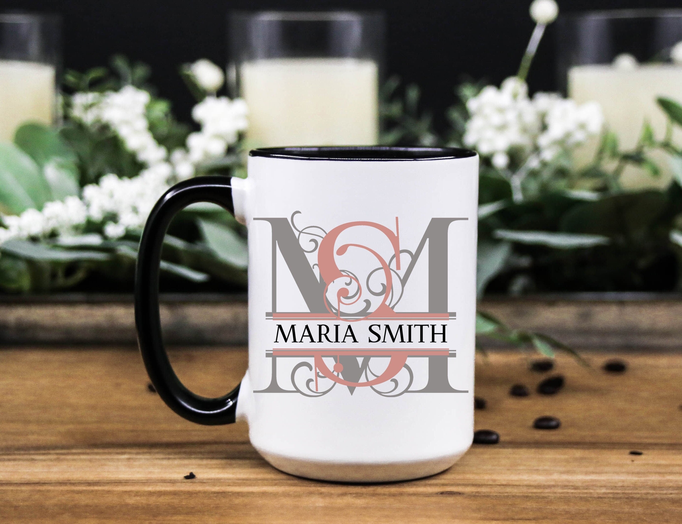 Personalized Floral Monogram Coffee Mug: Custom Name Gift