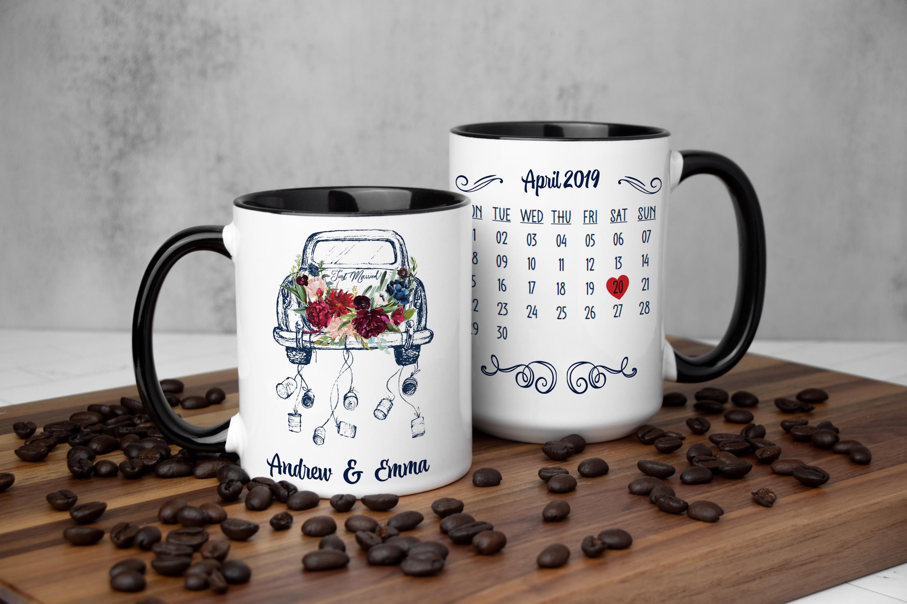 Personalized Wedding Car Coffee Mug: Custom Anniversary Calendar Date Gift