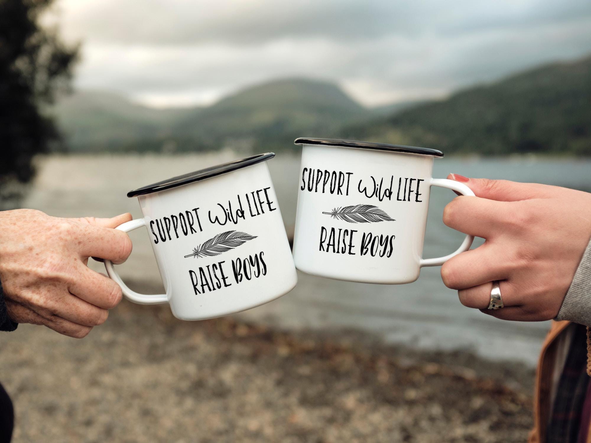 Support Wildlife, Raise Boys Enamel Camp Mug - Nature Lovers Gift