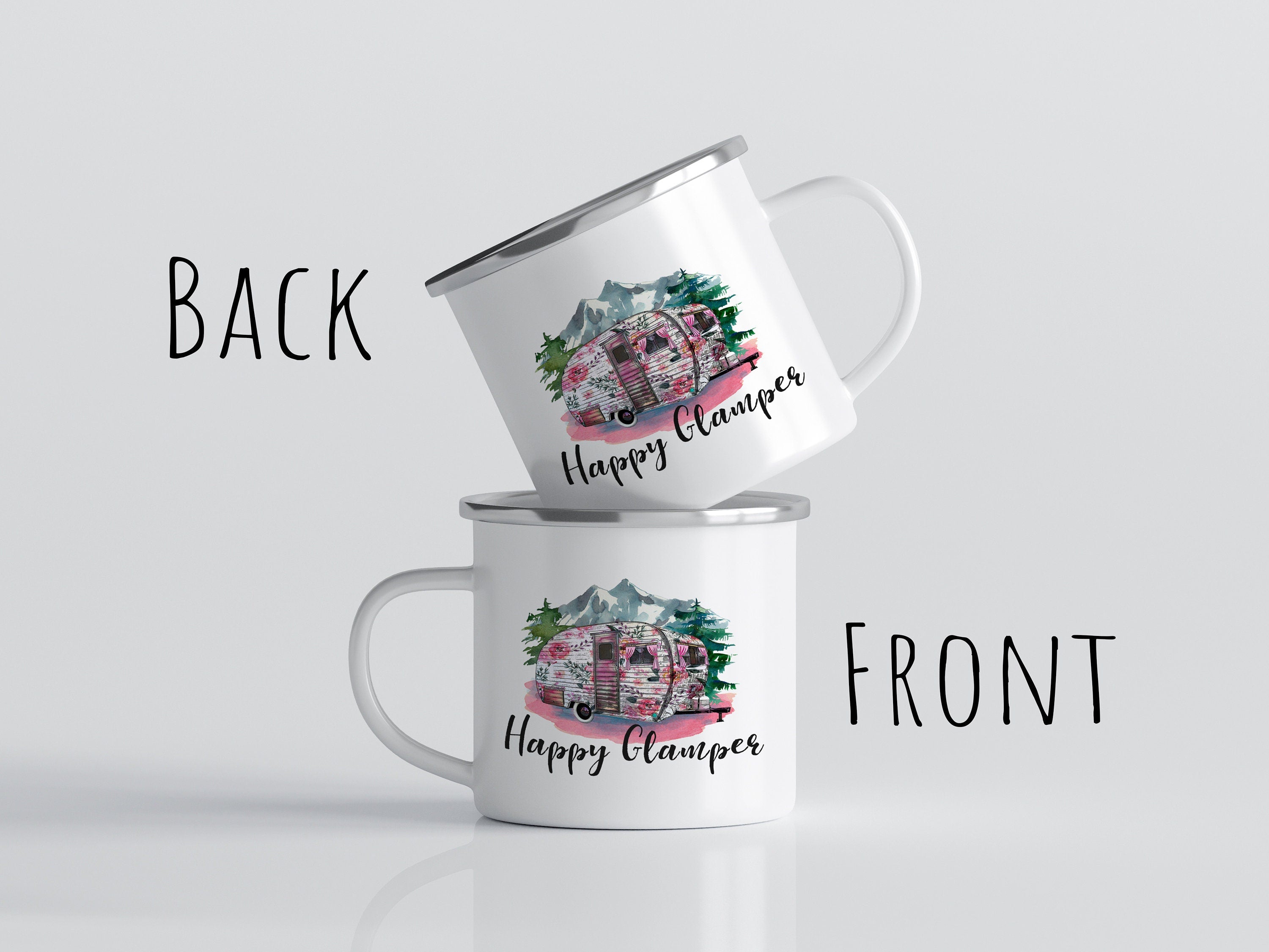 Enamel Camping Mug: Caravan Glamping Travel Mug, Multiple Sizes & Colors Available (Gift Box Included)