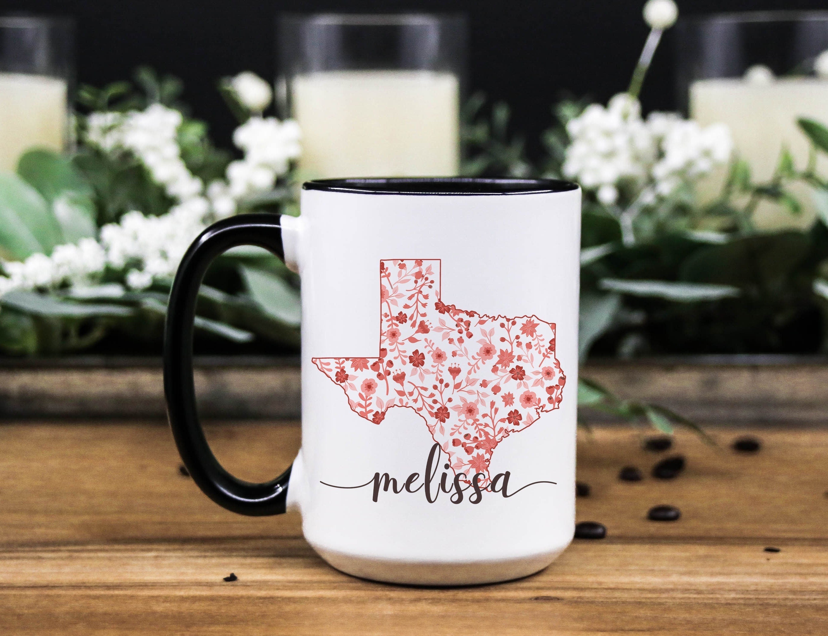Personalized Texas Mug: Floral State Design, Texan Gift