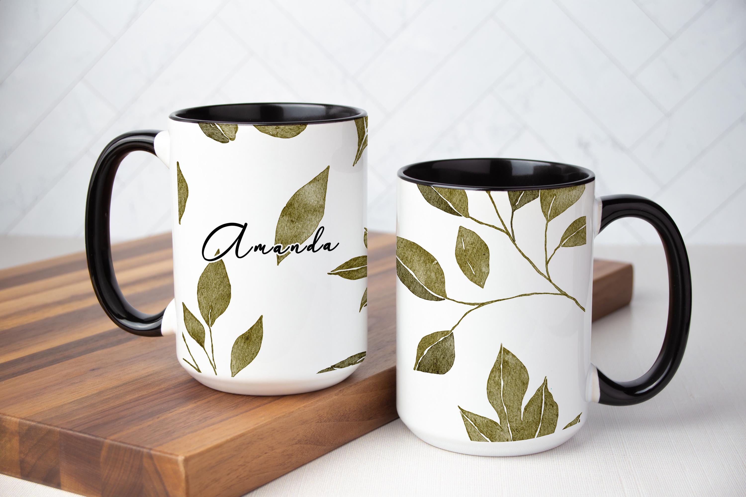 Autumn Green Leaf Coffee Mug: Personalized Botanical Gift