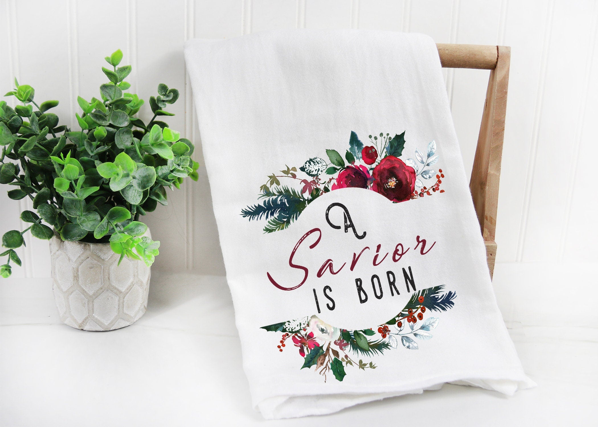 A Savior is Born Tea Towel, Christmas Kitchen Towel, Christian Tea Towel, Christmas Dish Towel, Christmas Kitchen Gift, Holiday Tea Towel