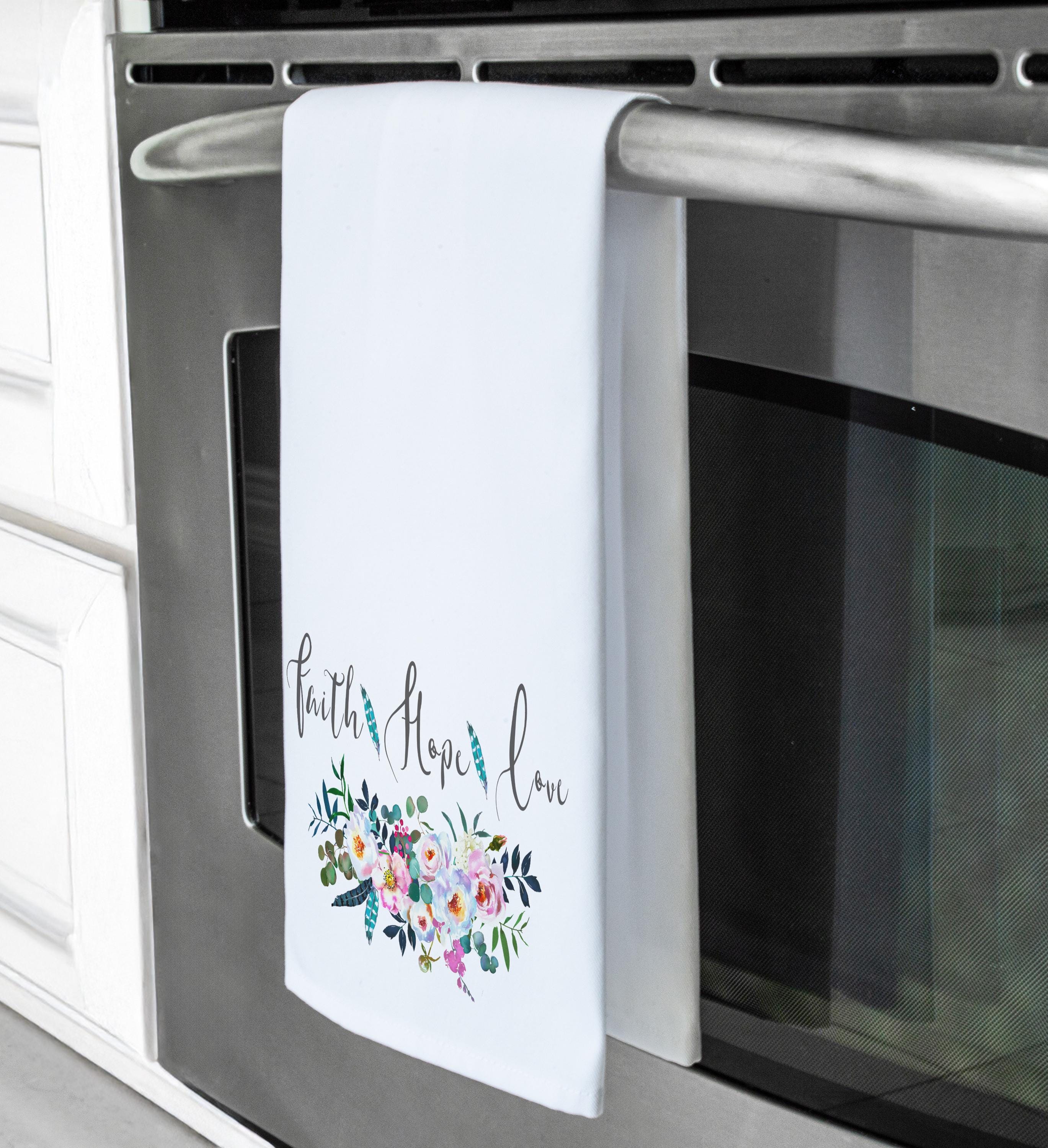 Faith Hope Love Kitchen Tea Towel, Inspirational Tea Towel, Uplifting Kitchen Decor, Faith-Based Gift for Home, Motivational Cooking Towel