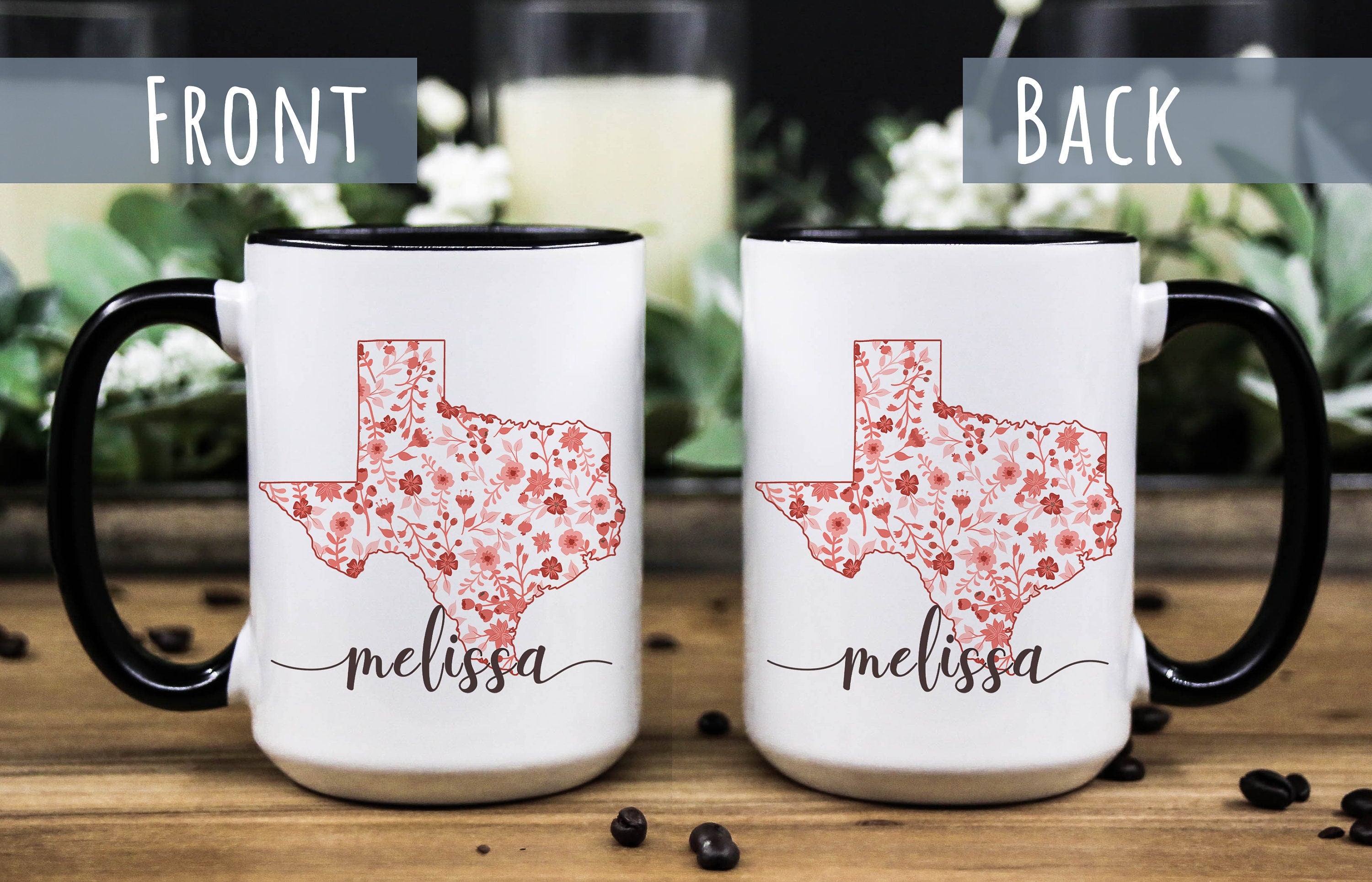 Personalized Texas Mug: Floral State Design, Texan Gift