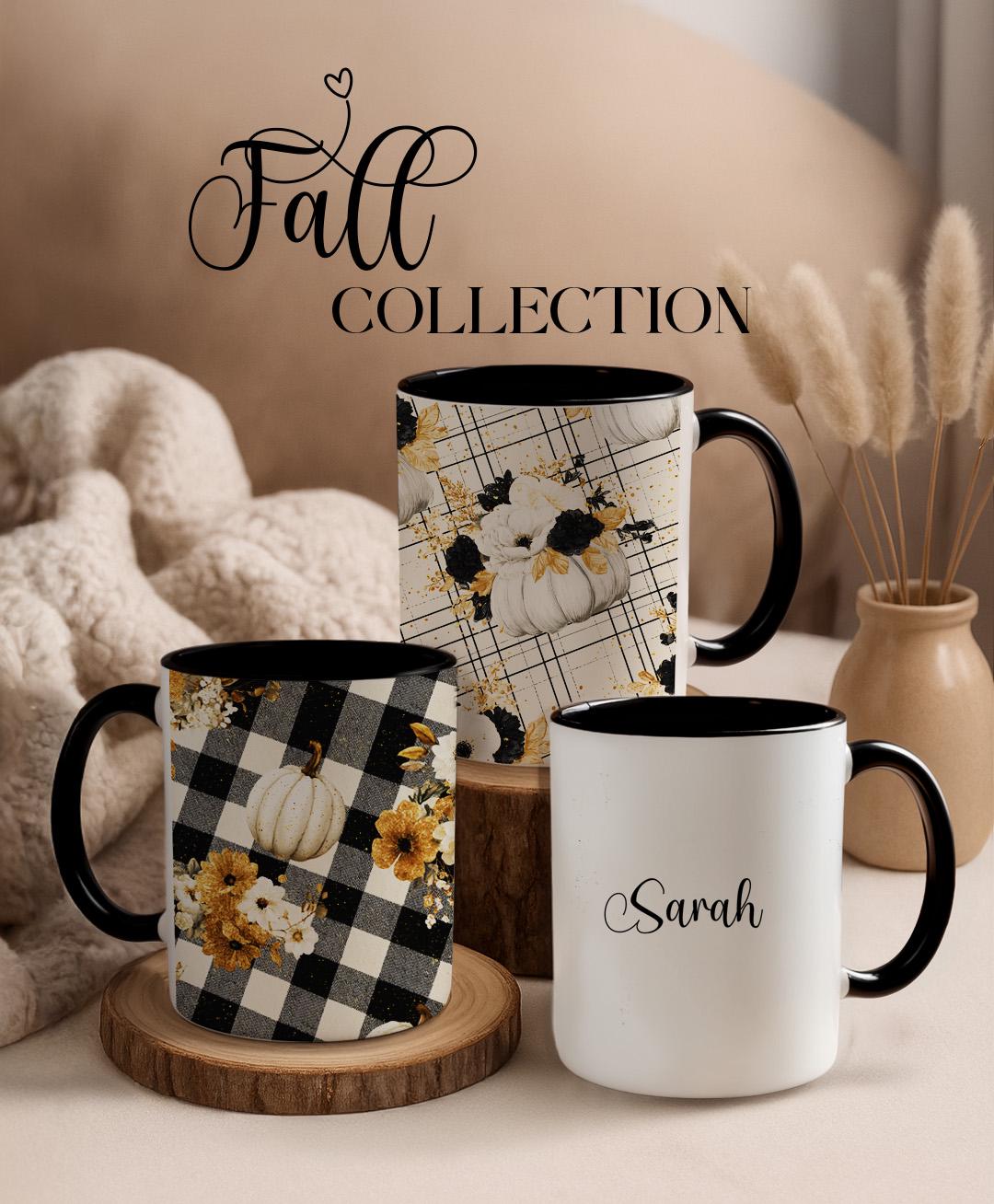 Custom Pumpkin Floral Coffee Mug: Buffalo Plaid Fall Decor Set