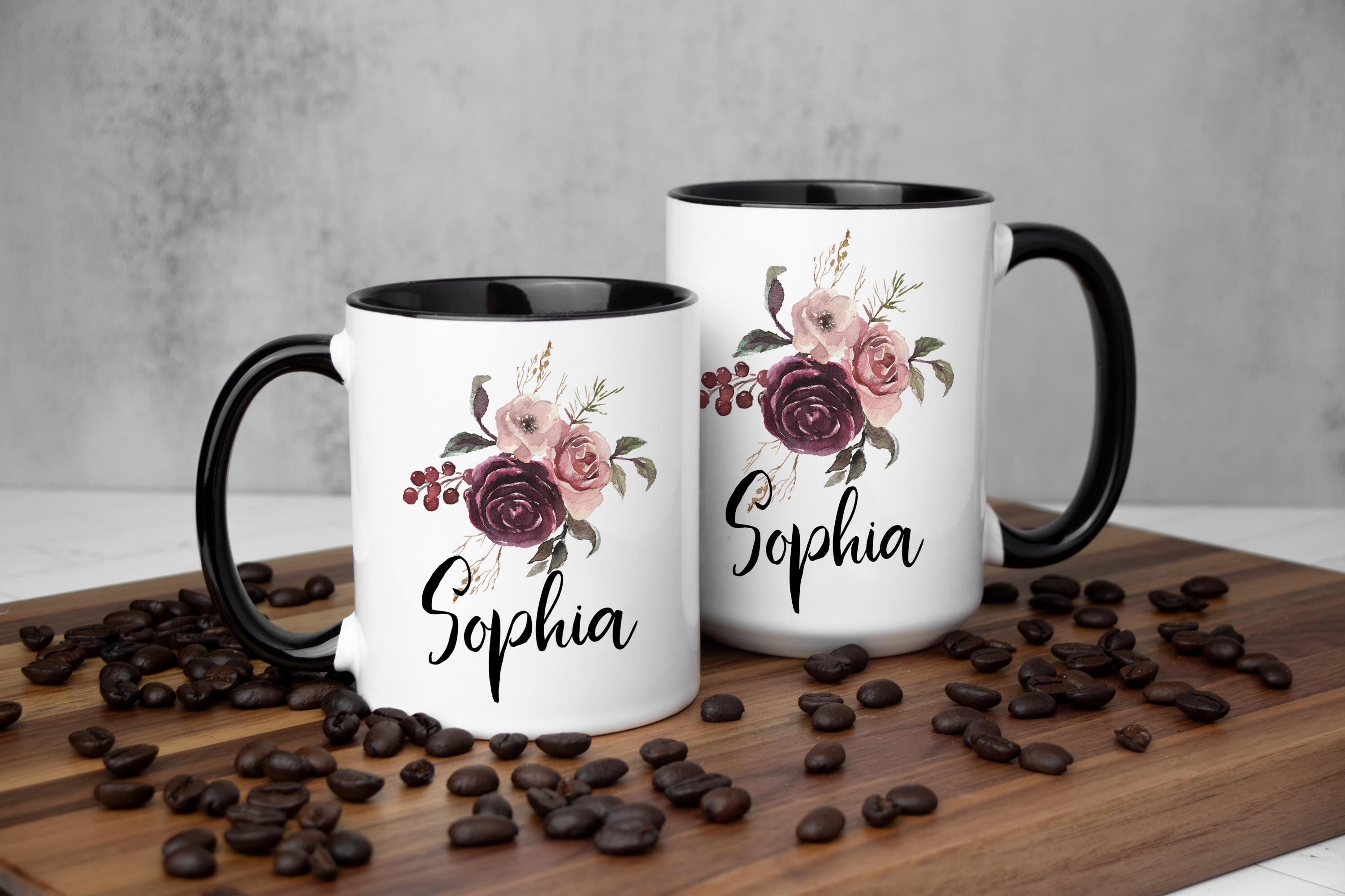 Personalized Mug for women - Pink Floral mug - Custom gift mug for her - Name Mug for girls - Name mom mug - Birthday gift mug for women