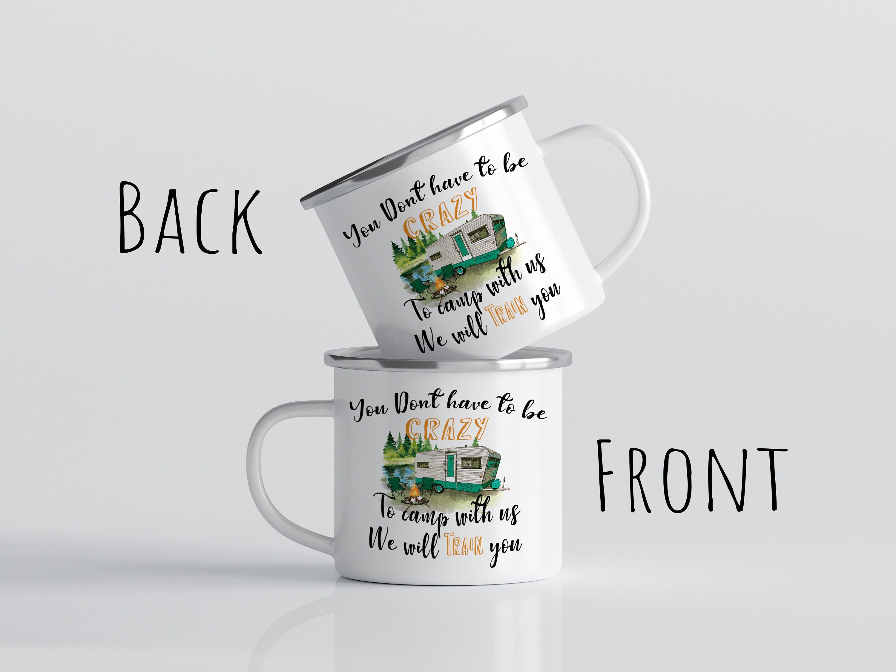 Glamping Enamel Camp Mug: Funny Camping Gift, Multiple Sizes & Colors Available (Gift Box Included)