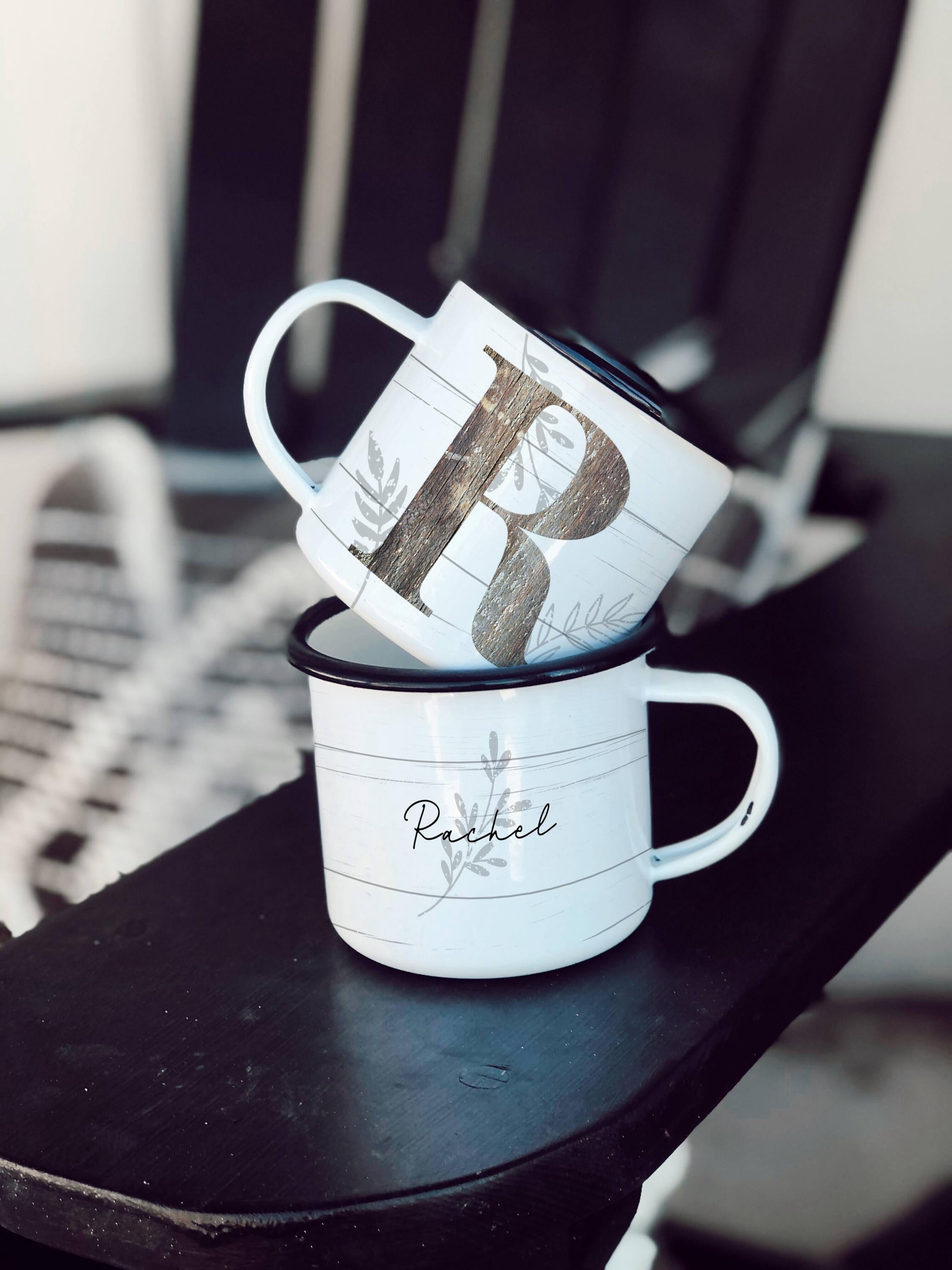 Personalized Enamel Camp Mug: Rustic Farmhouse Decor, Nature Lover Gift