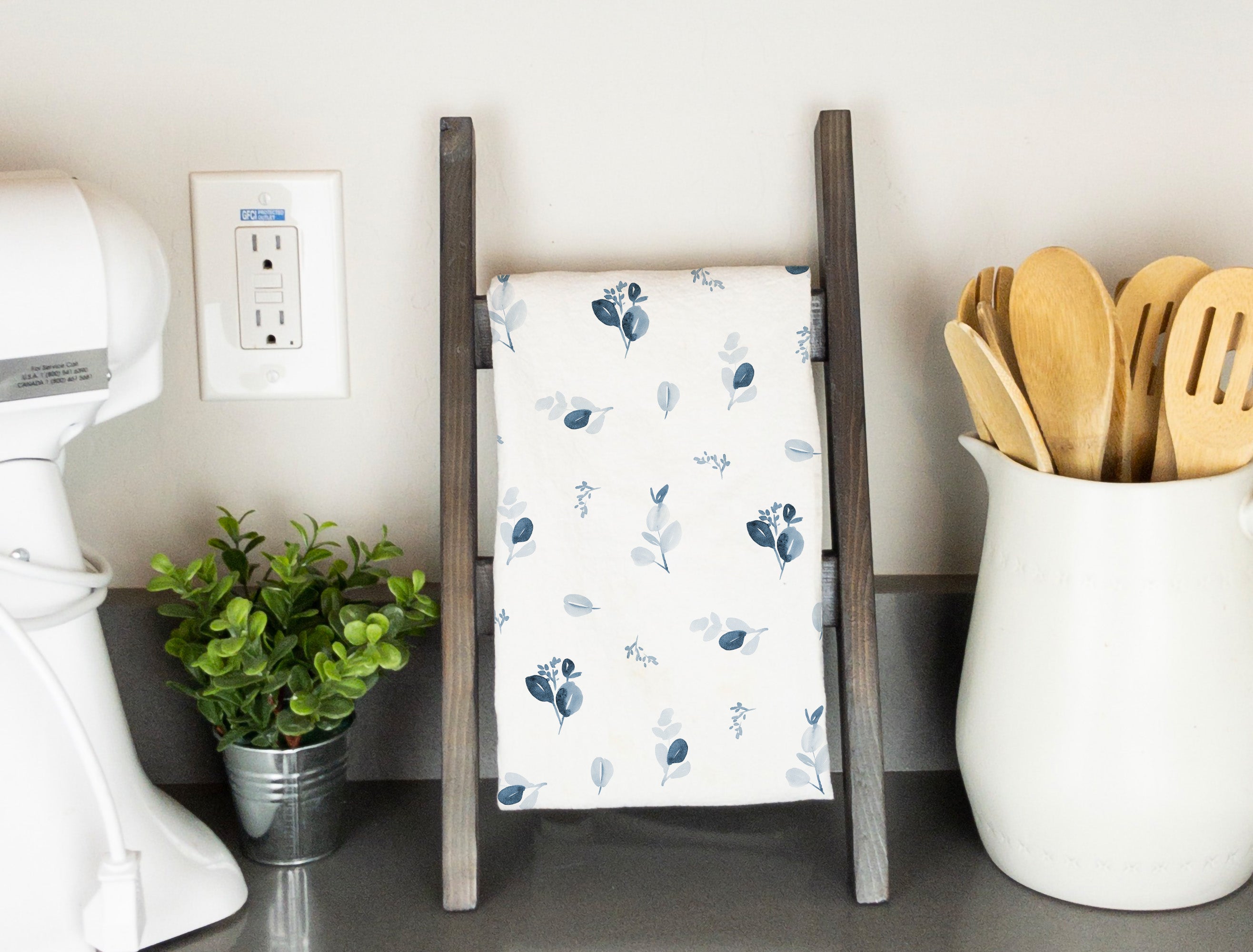 Blue Sage Tea Towel Set of 4 | Personalized Kitchen Towels | Custom Family Name Gift | Blue Botanical Dish Towels | Housewarming Gift Set