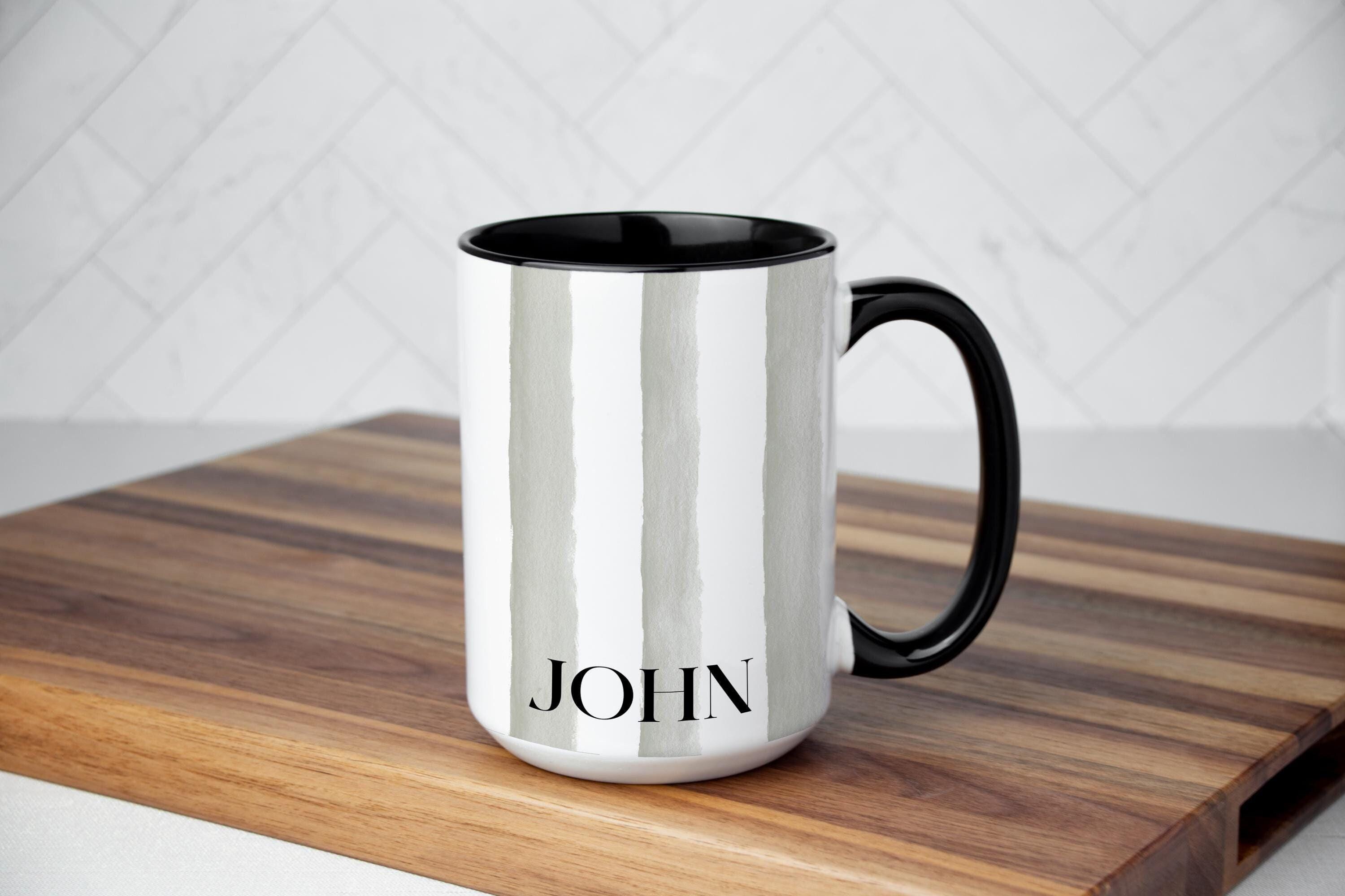Personalized Striped Coffee Mug for Men: Fleur Verte Collection