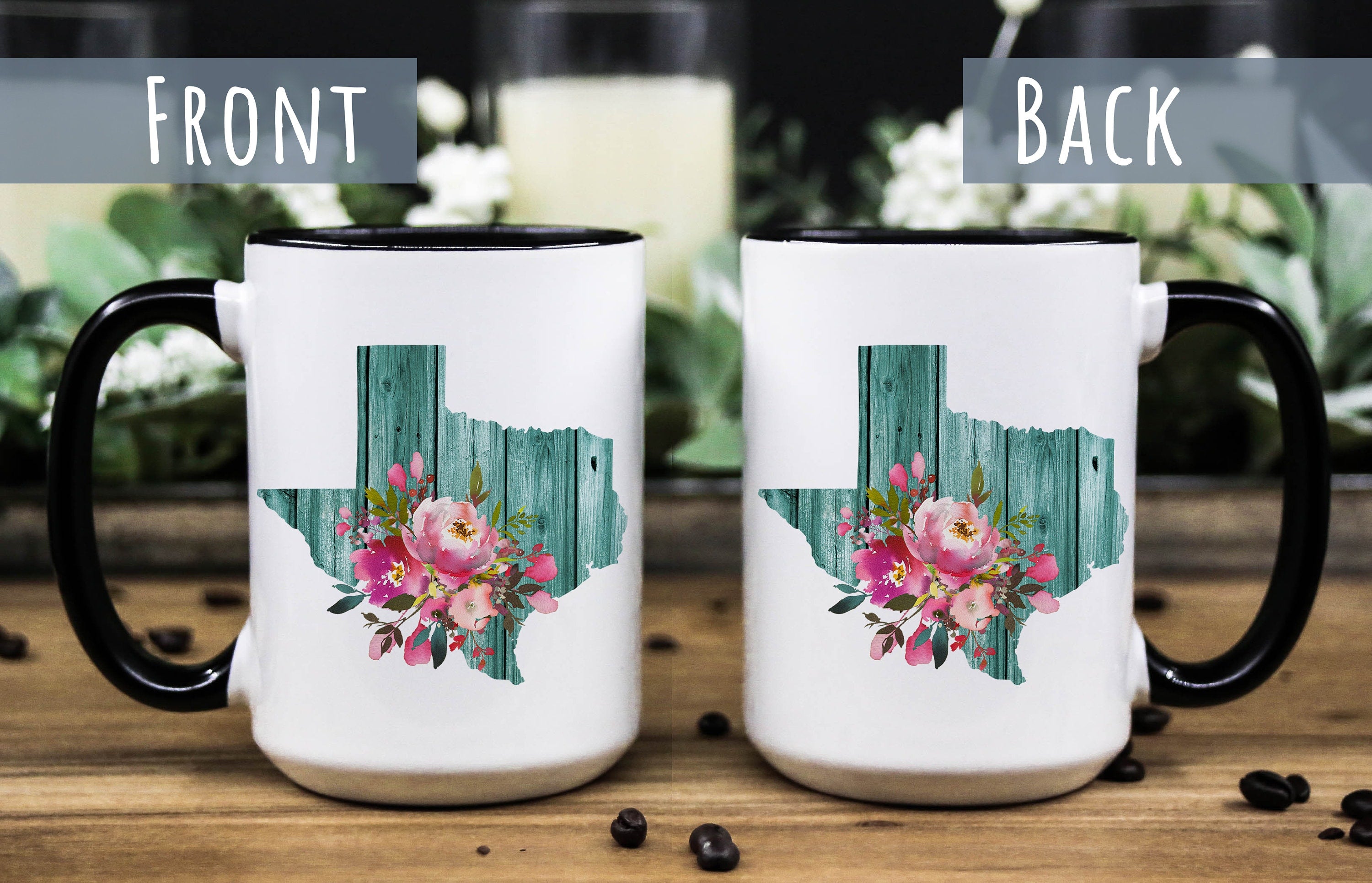 Floral Texas Mug: Teal Wood State, Texan Gift