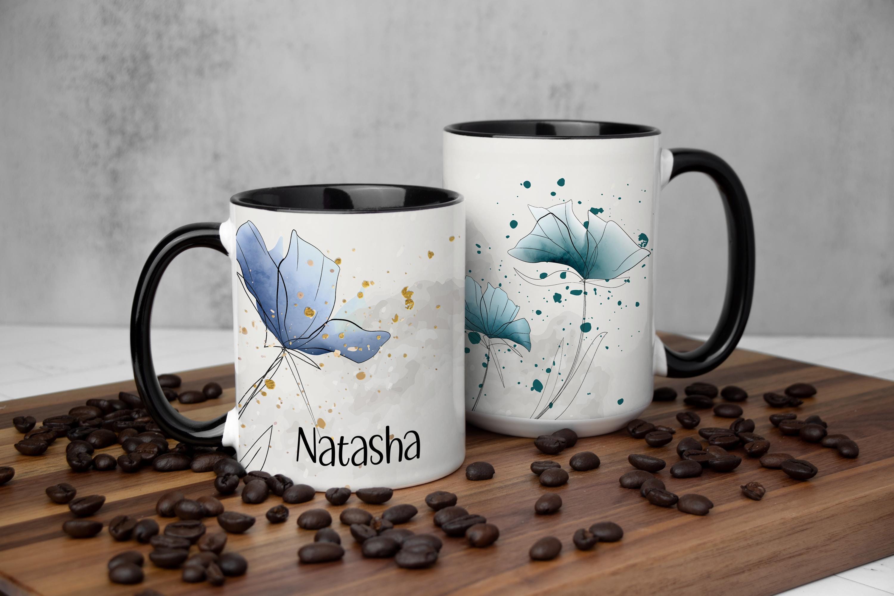 Watercolor Floral Coffee Mug: Blue/Green Ceramic Drinkware, Multiple Sizes & Colors Available