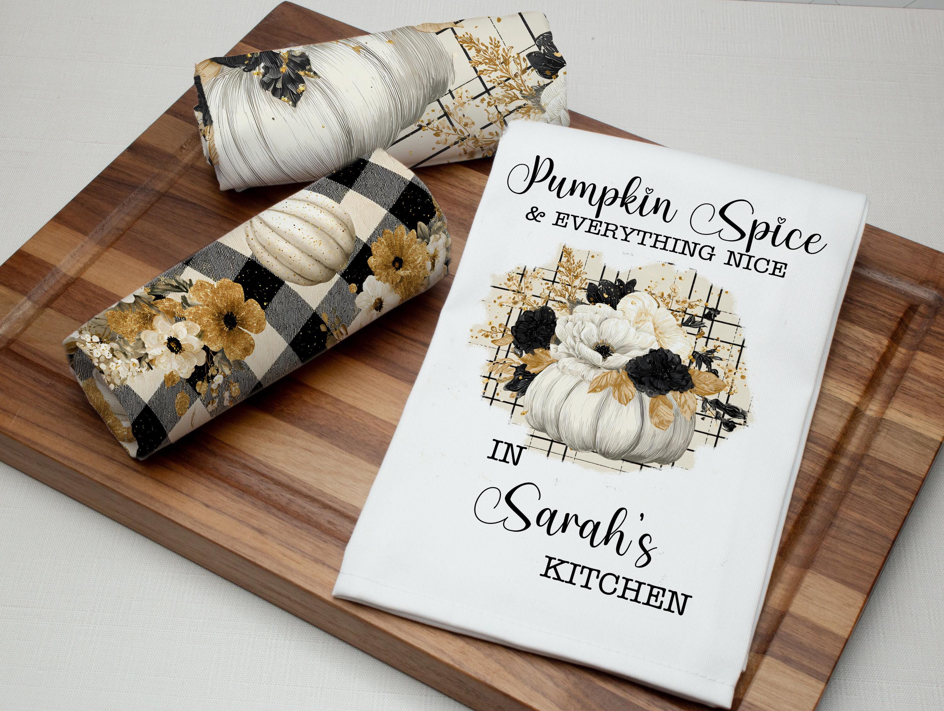 Personalized Pumpkin Spice Tea Towel Set: Rustic Fall Decor