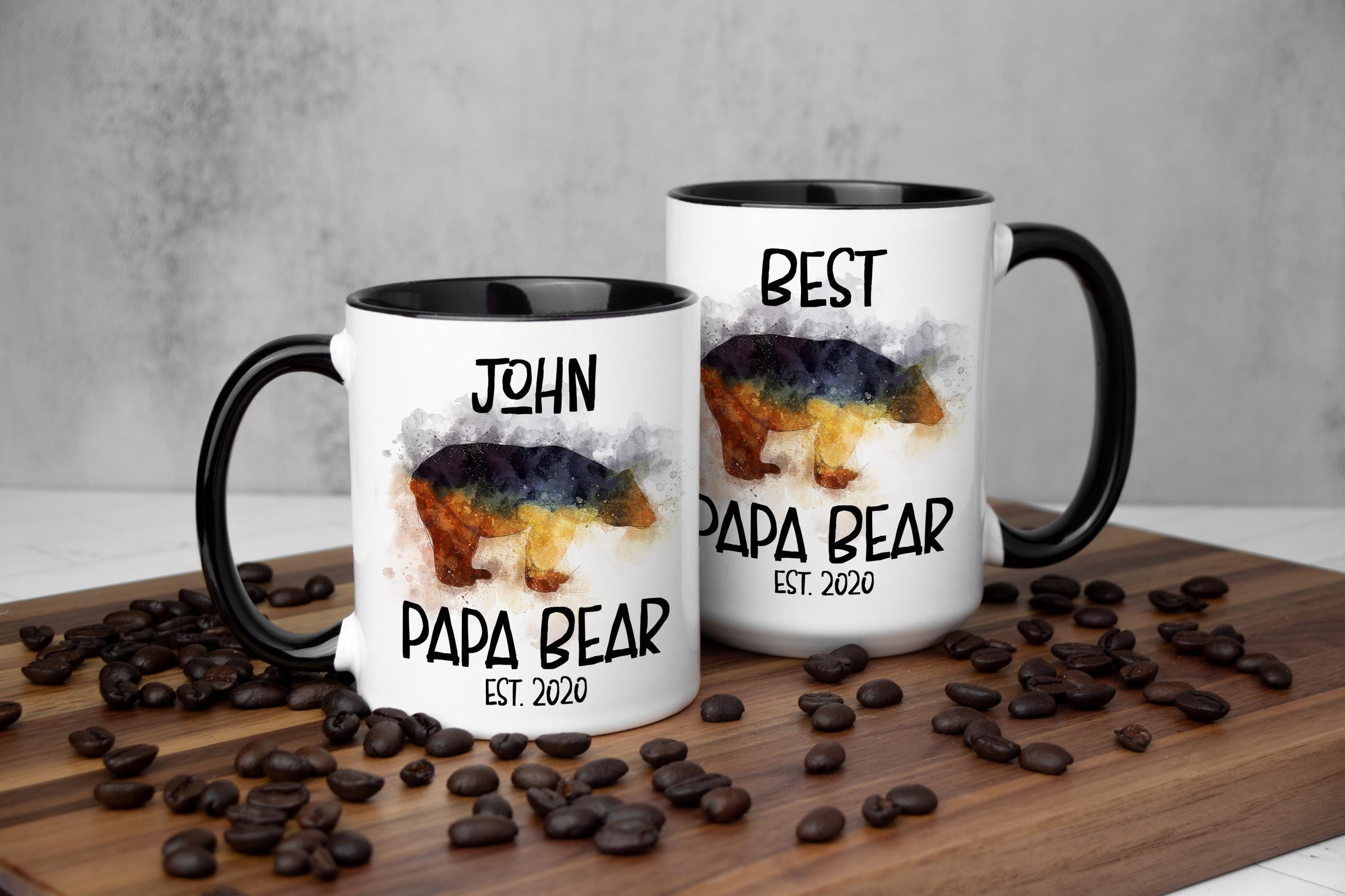 Personalized Papa BEAR Mug for Dad with Giftbox, Best Dad Coffee Cup, Custom Father's Day mug with Customized text, Sizes and color options