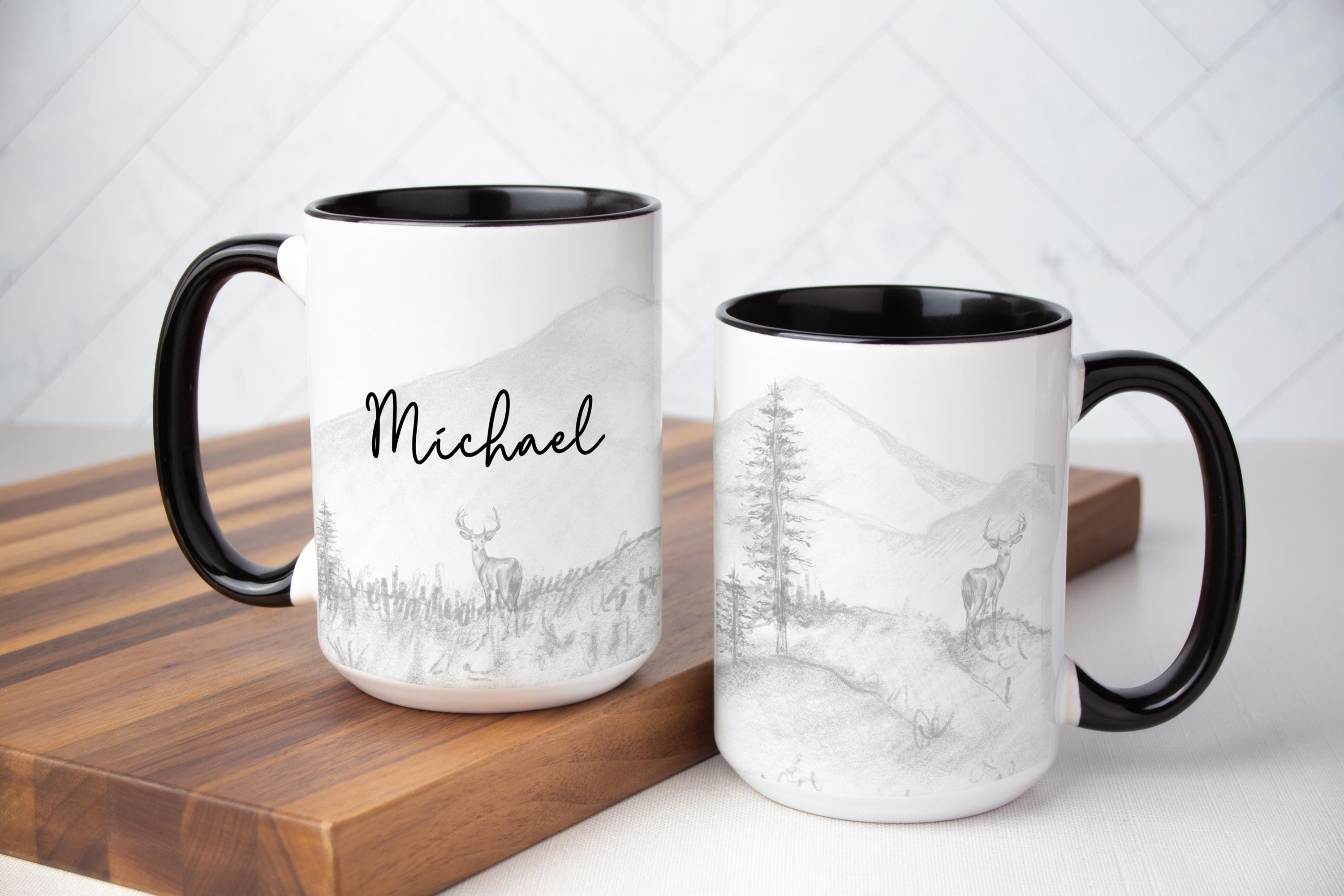Custom Deer Mug: Hand-Sketched Woodland Design, Personalized Coffee Cup