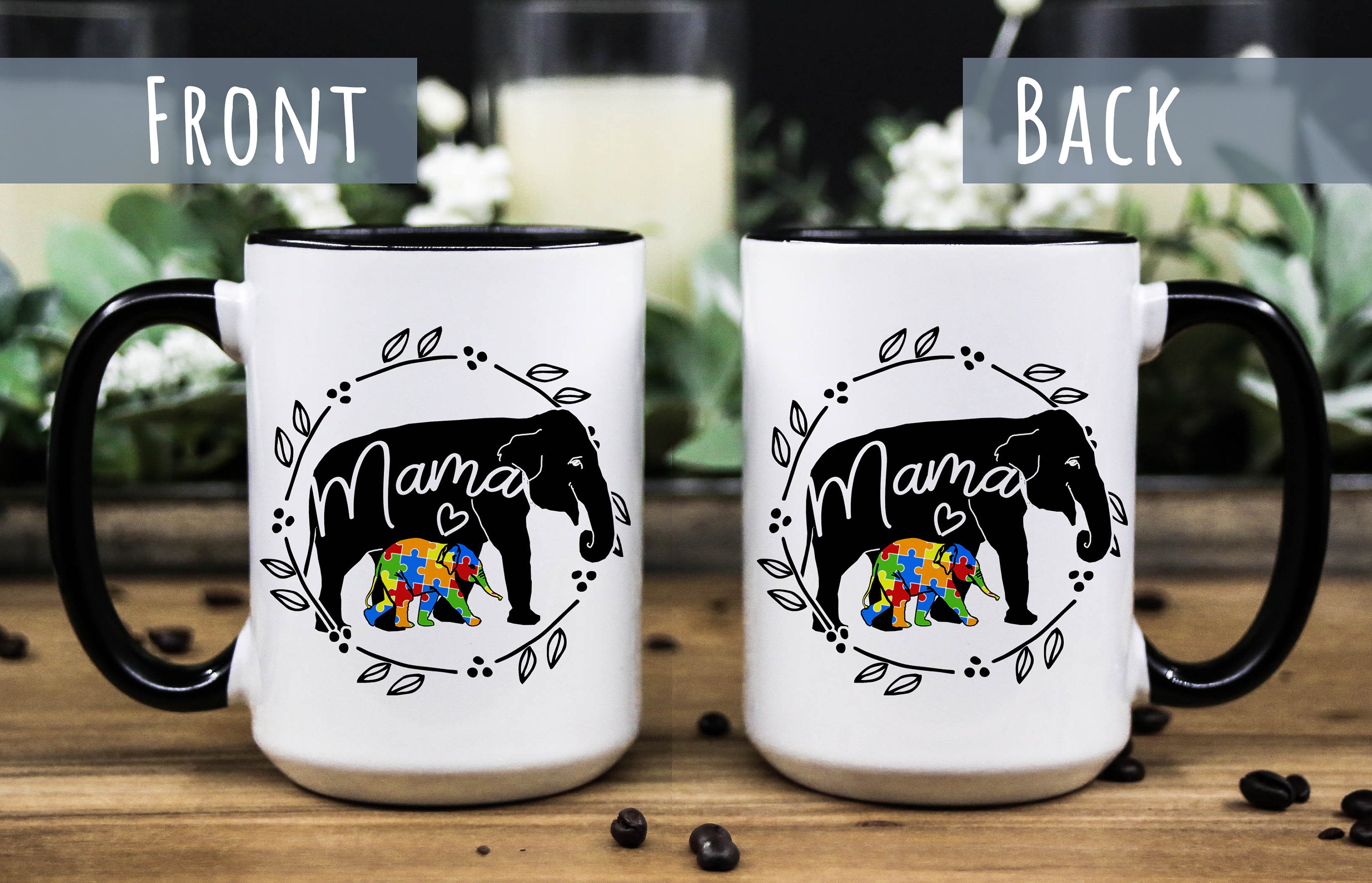 Autism Awareness Coffee Mug: Elephant Mama & Baby Design