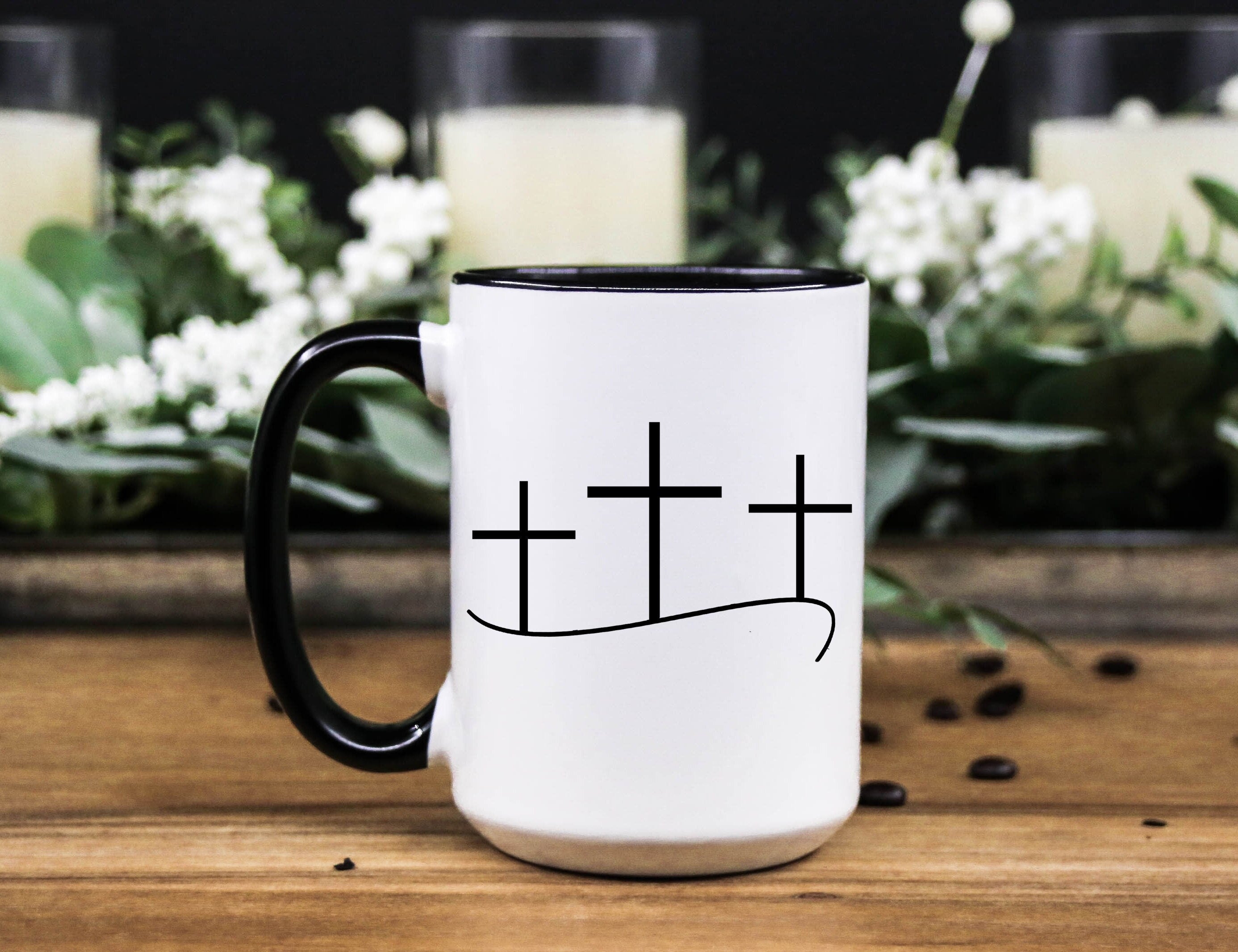 Christian Coffee Mug: Three Crosses Easter Gift, Multiple Sizes & Colors Available (Gift Box Included)
