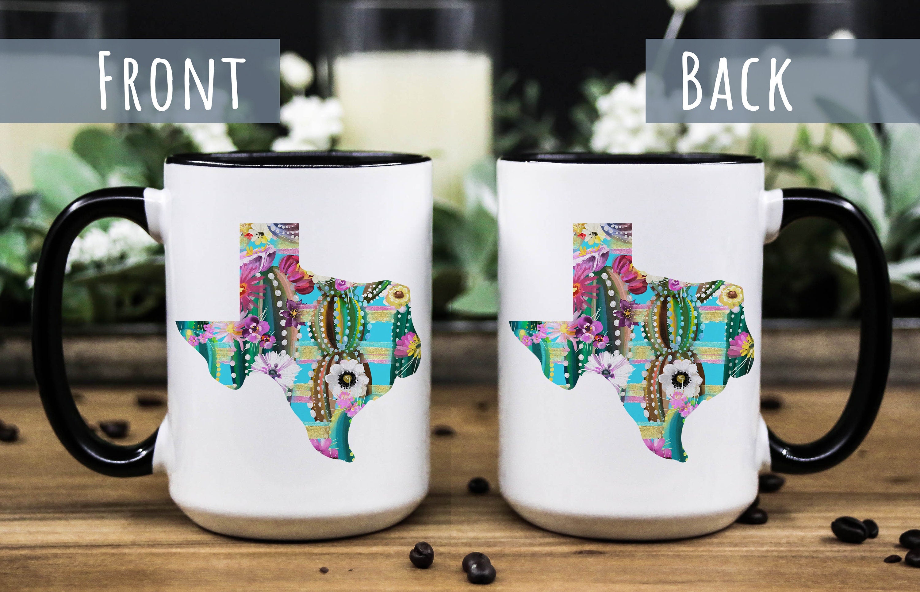 Texas Cactus Floral Coffee Mug: State Pride Gift